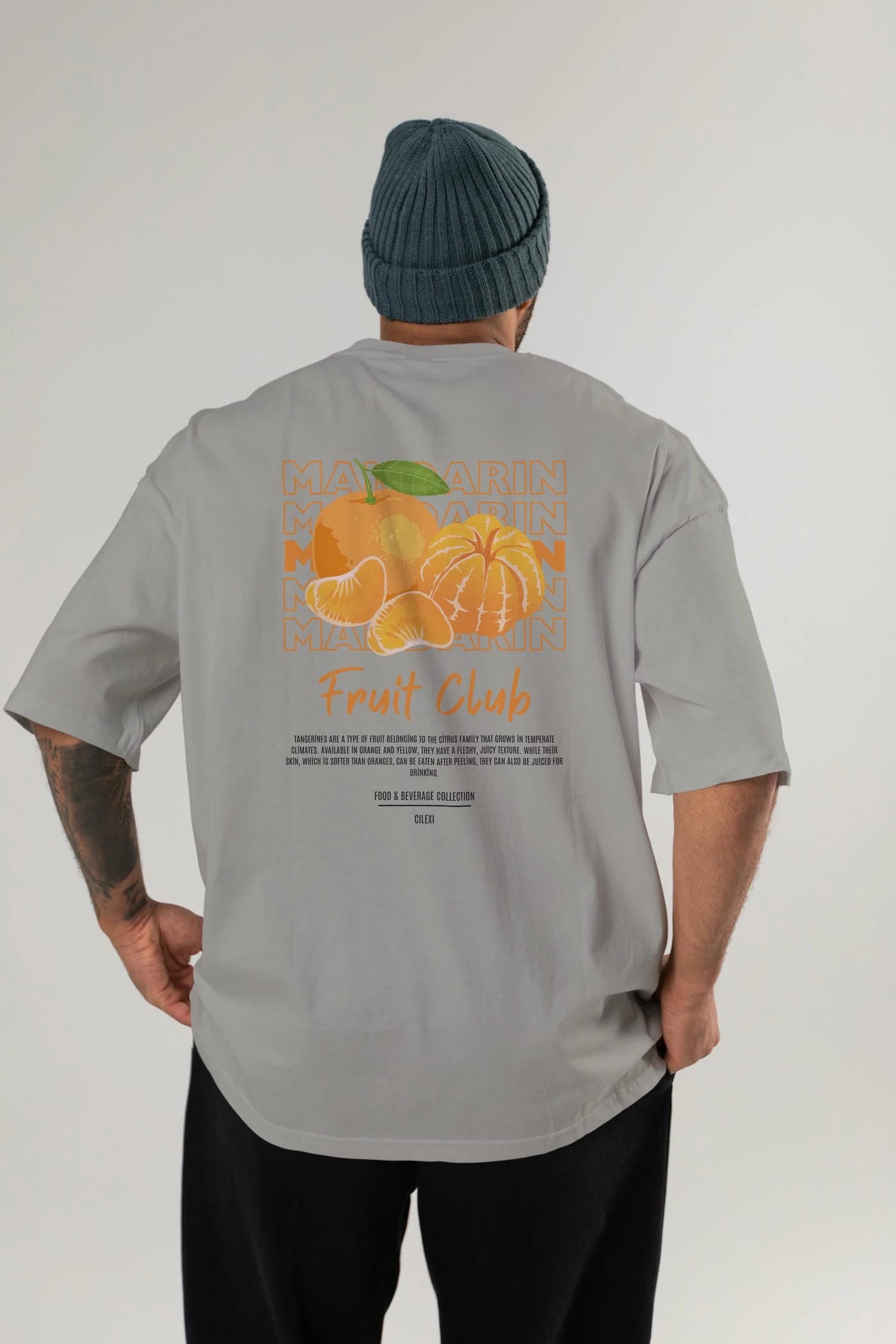 Mandarin Arka Baskılı Oversize t-shirt Erkek Kadın Pamuk Bisiklet Yaka tişort
