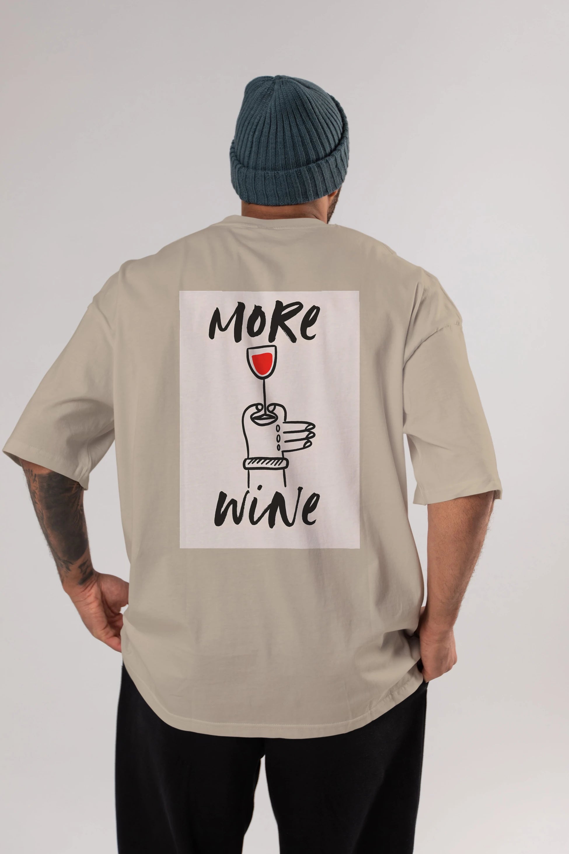More Wine 2 Arka Baskılı Oversize t-shirt Erkek Kadın Unisex %100 Pamuk Bisiklet Yaka tişort