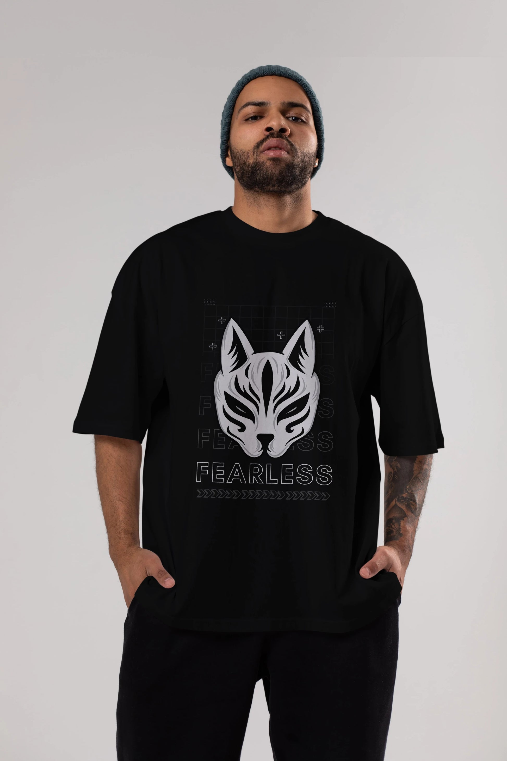Fearless Yazılı Ön Baskılı Oversize t-shirt Erkek Kadın Unisex
