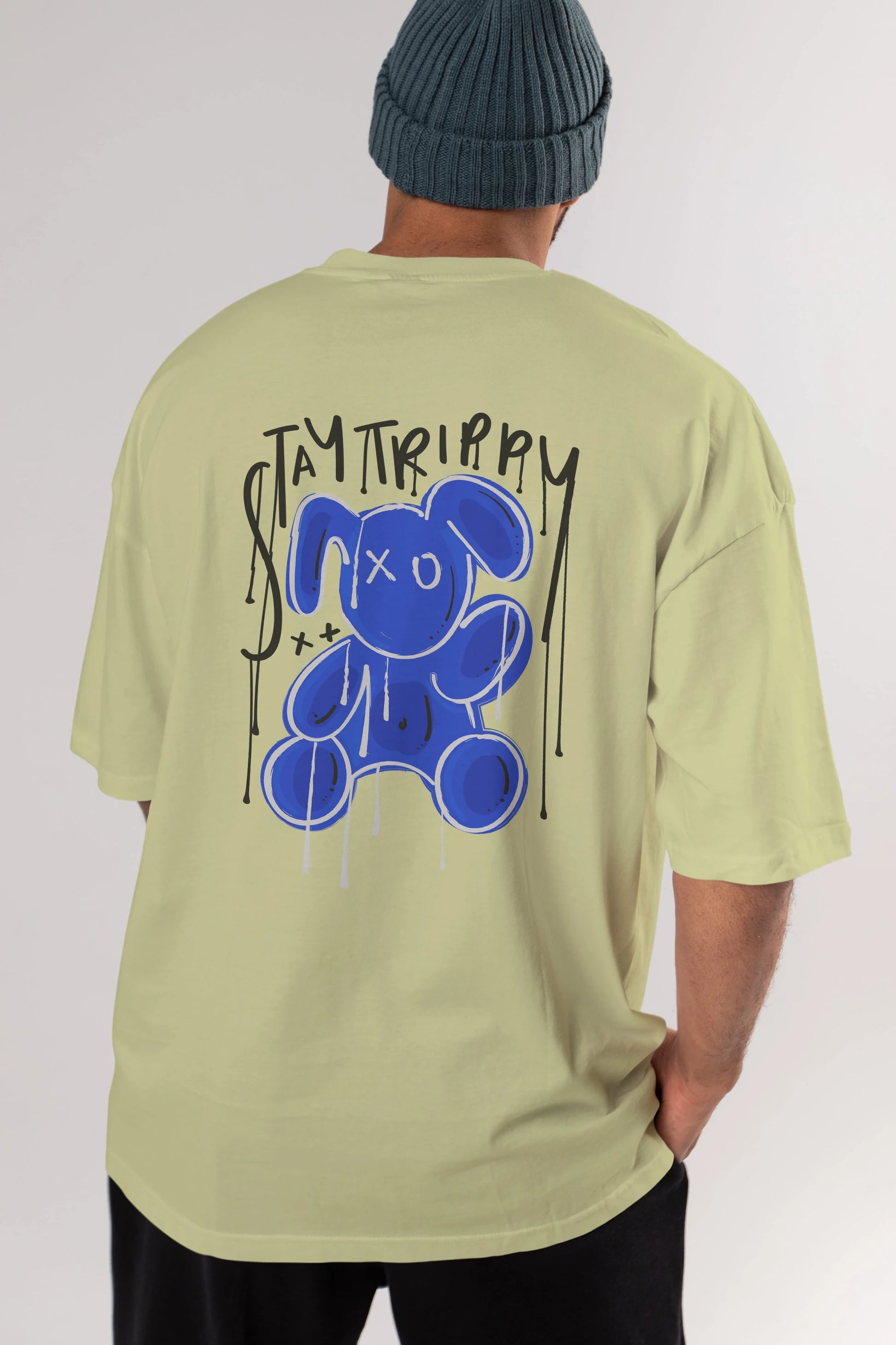 Stay Trippy Bear Arka Baskılı Oversize t-shirt Erkek Kadın Unisex