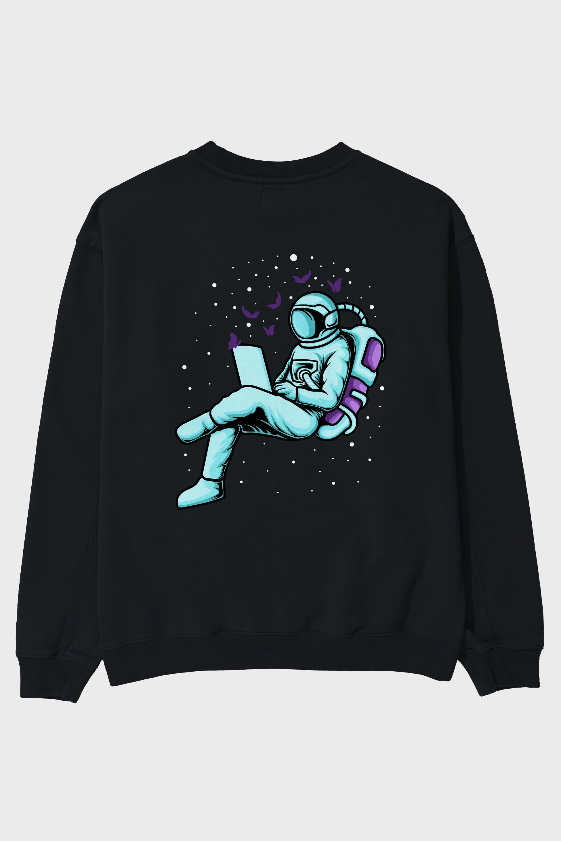 Work with Butterflies in Space Arka Baskılı Oversize Sweatshirt Erkek Kadın Unisex