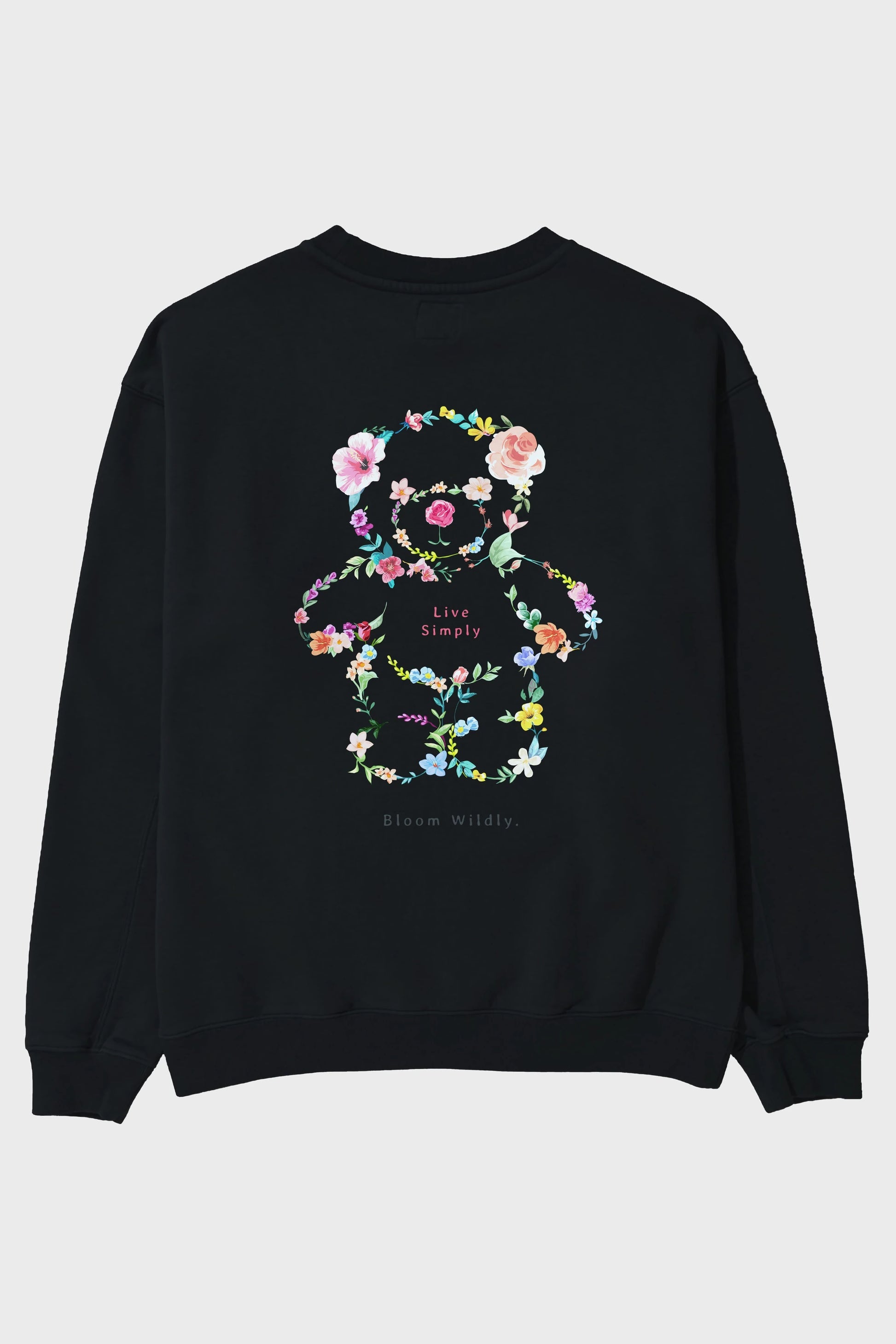 Teddy Bear Flowers Arka Baskılı Oversize Sweatshirt Erkek Kadın Unisex