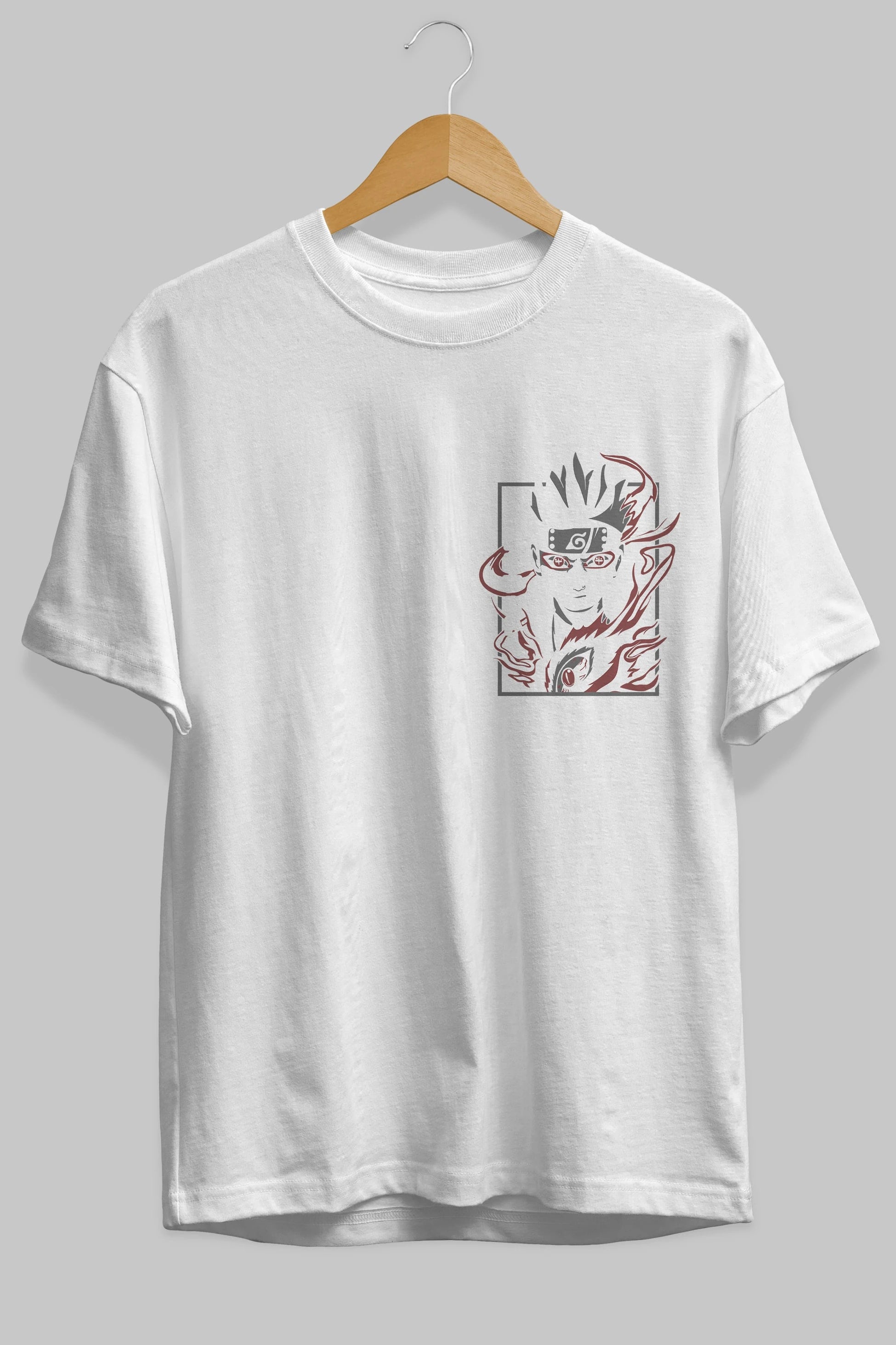 NarutoMod Ön Sol Baskılı Oversize t-shirt Erkek Kadın Unisex %100 Pamuk Bisiklet Yaka tişort