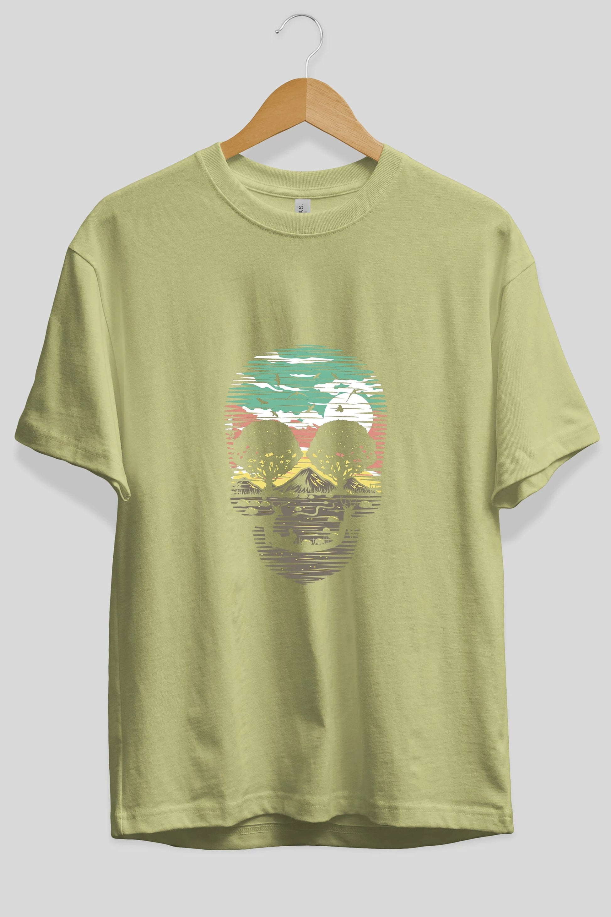 Skull Nature Ön Baskılı Oversize t-shirt %100 pamuk Erkek Kadın Unisex