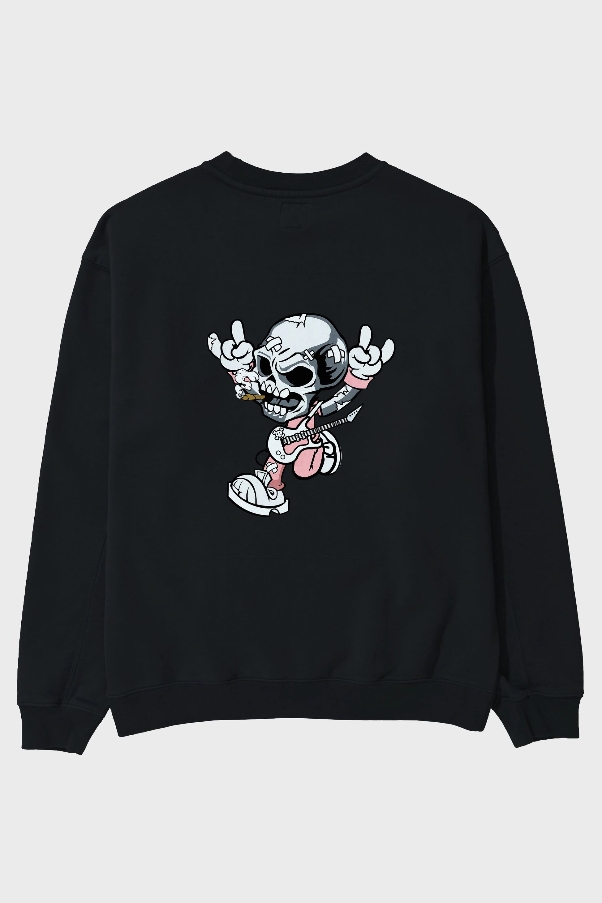 Skull Metal Sign Arka Baskılı Oversize Sweatshirt Erkek Kadın Unisex