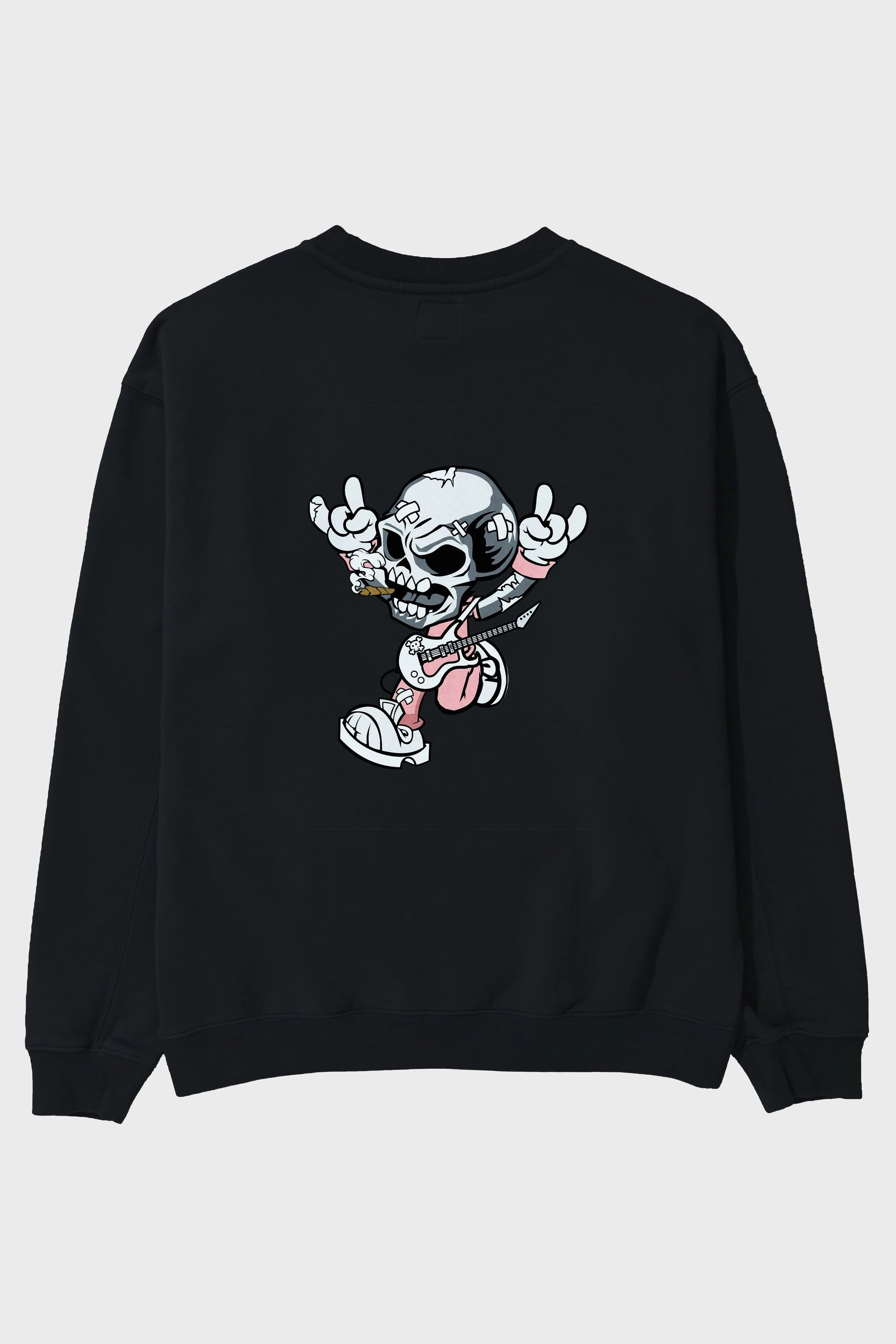 Skull Metal Sign Arka Baskılı Oversize Sweatshirt Erkek Kadın Unisex