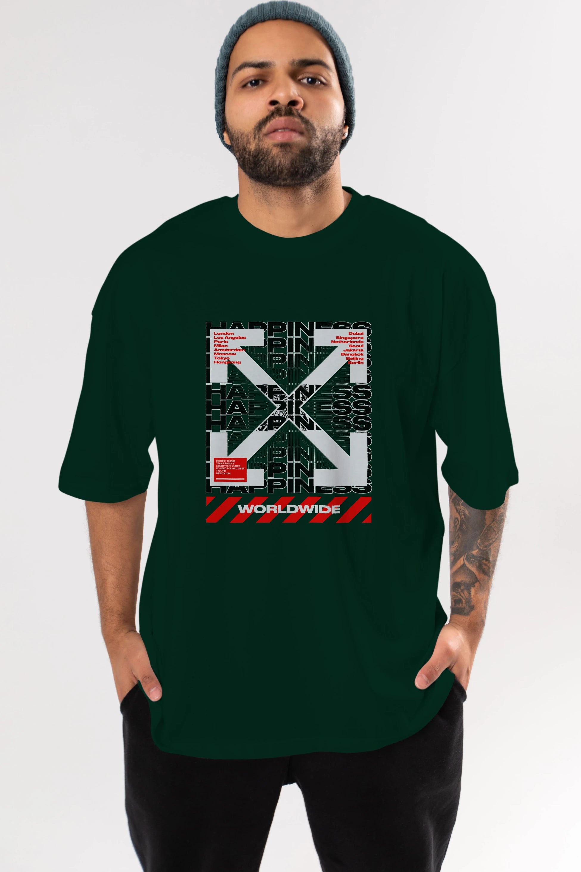 Happiness Worldwide Ön Baskılı Oversize t-shirt Erkek Kadın Unisex