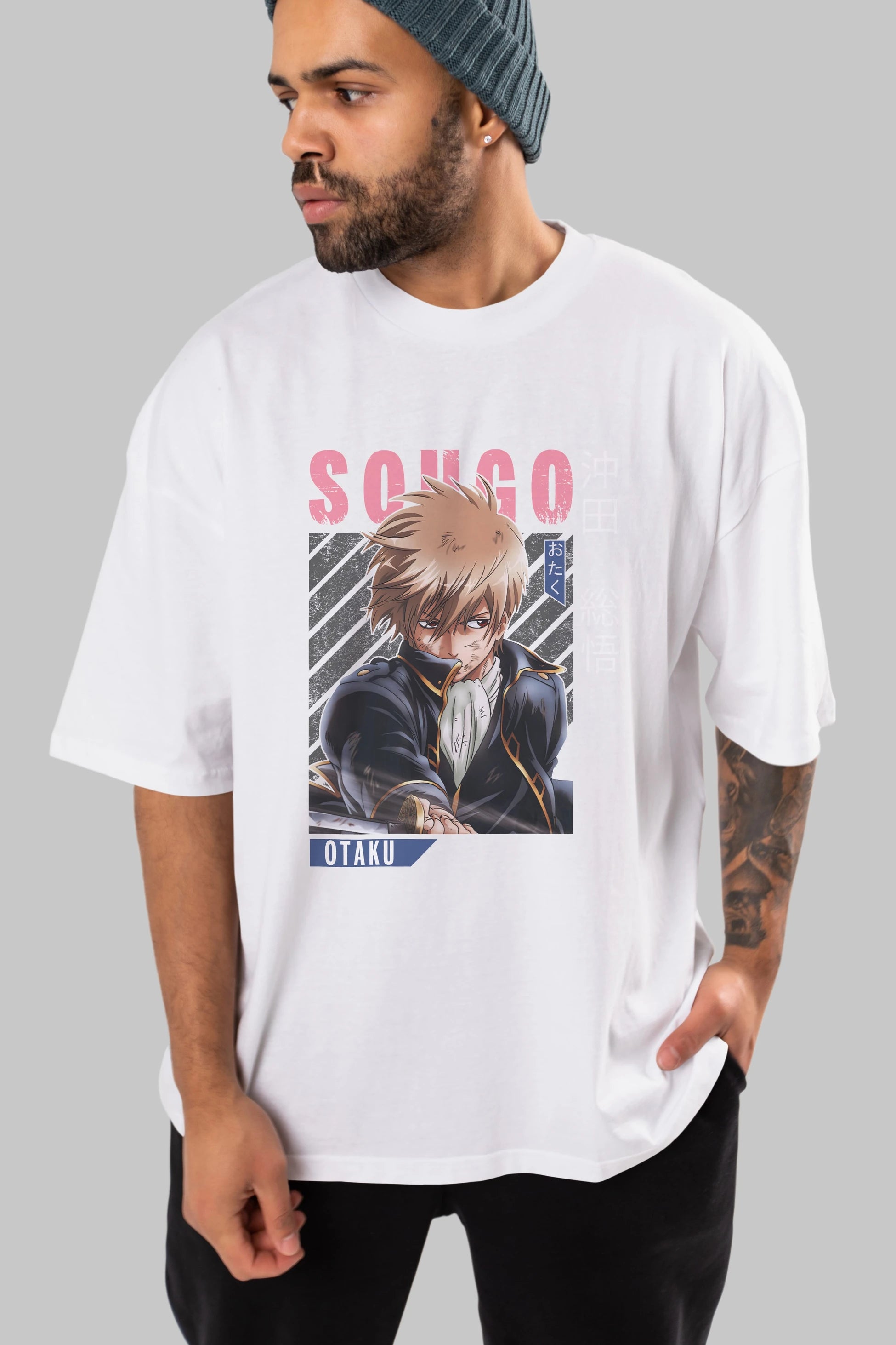 Sougo Okita GINTAMA Anime Ön Baskılı Oversize t-shirt %100 pamuk Erkek Kadın Unisex