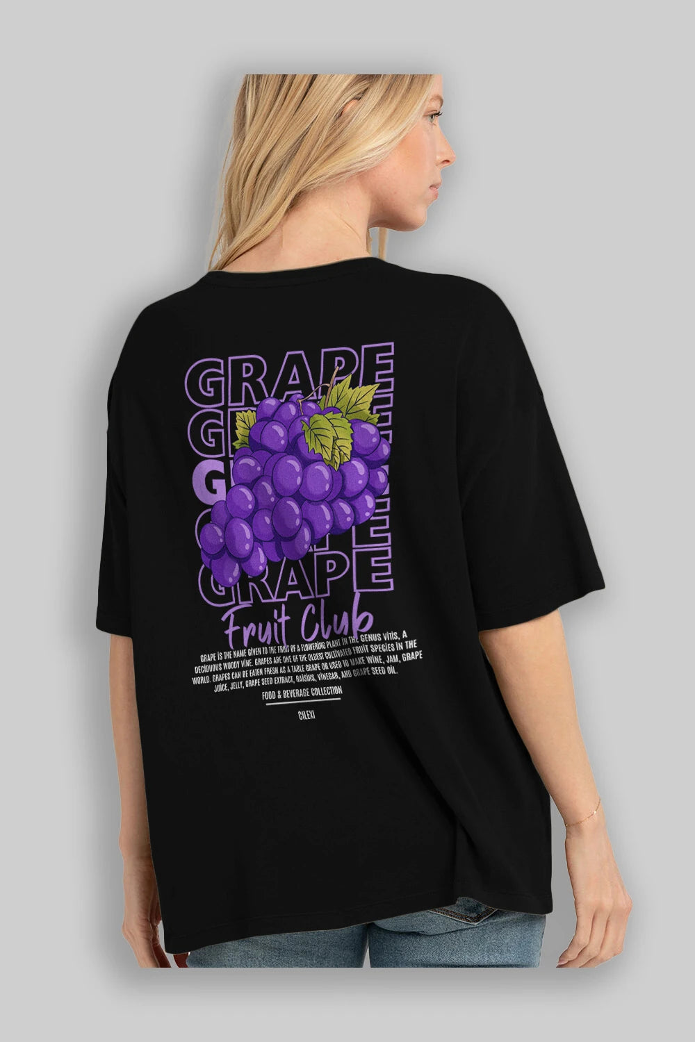 Grape Arka Baskılı Oversize t-shirt Erkek Kadın Pamuk Bisiklet Yaka tişort