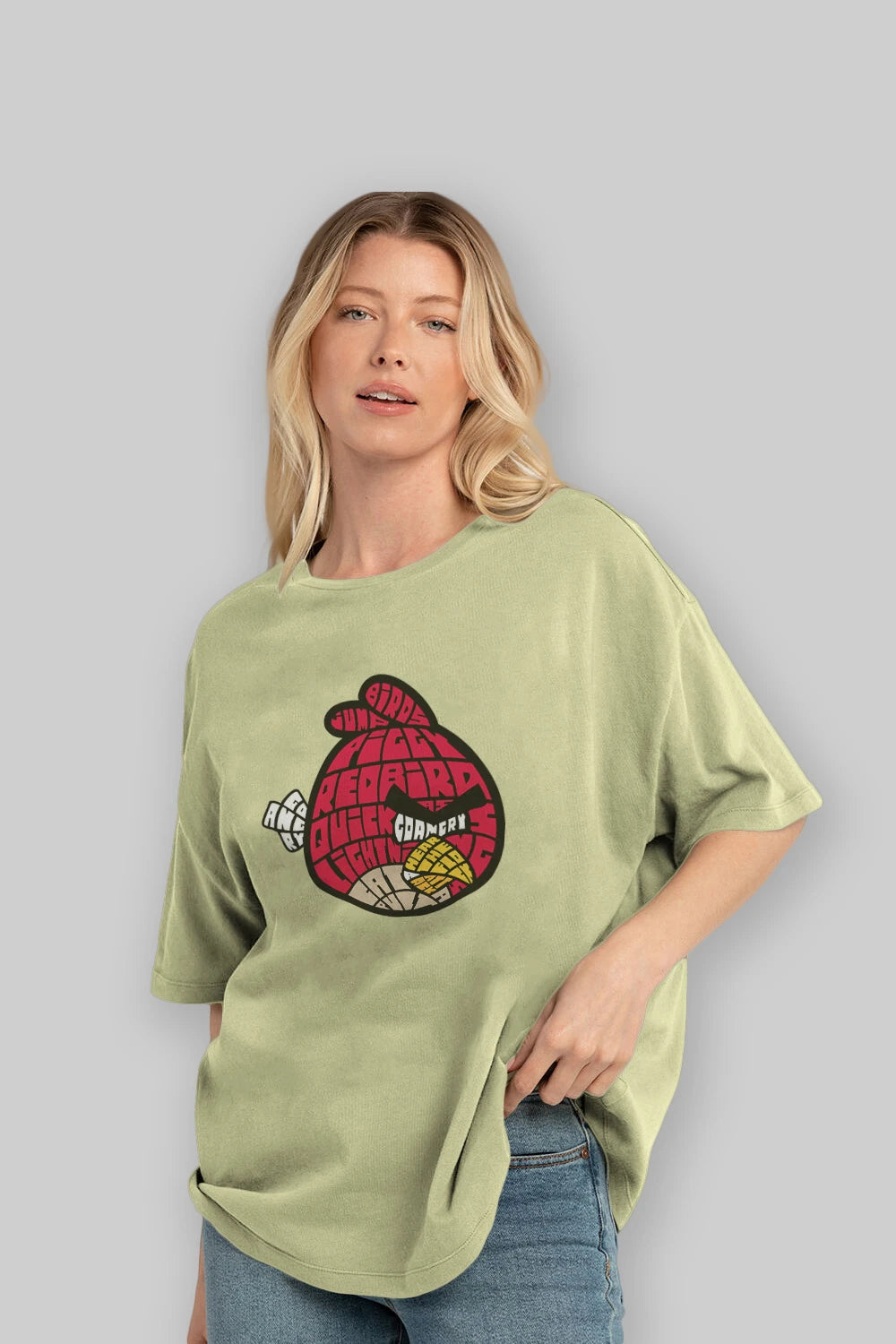 Bird With Anger Ön Baskılı Oversize t-shirt %100 pamuk Erkek Kadın Unisex