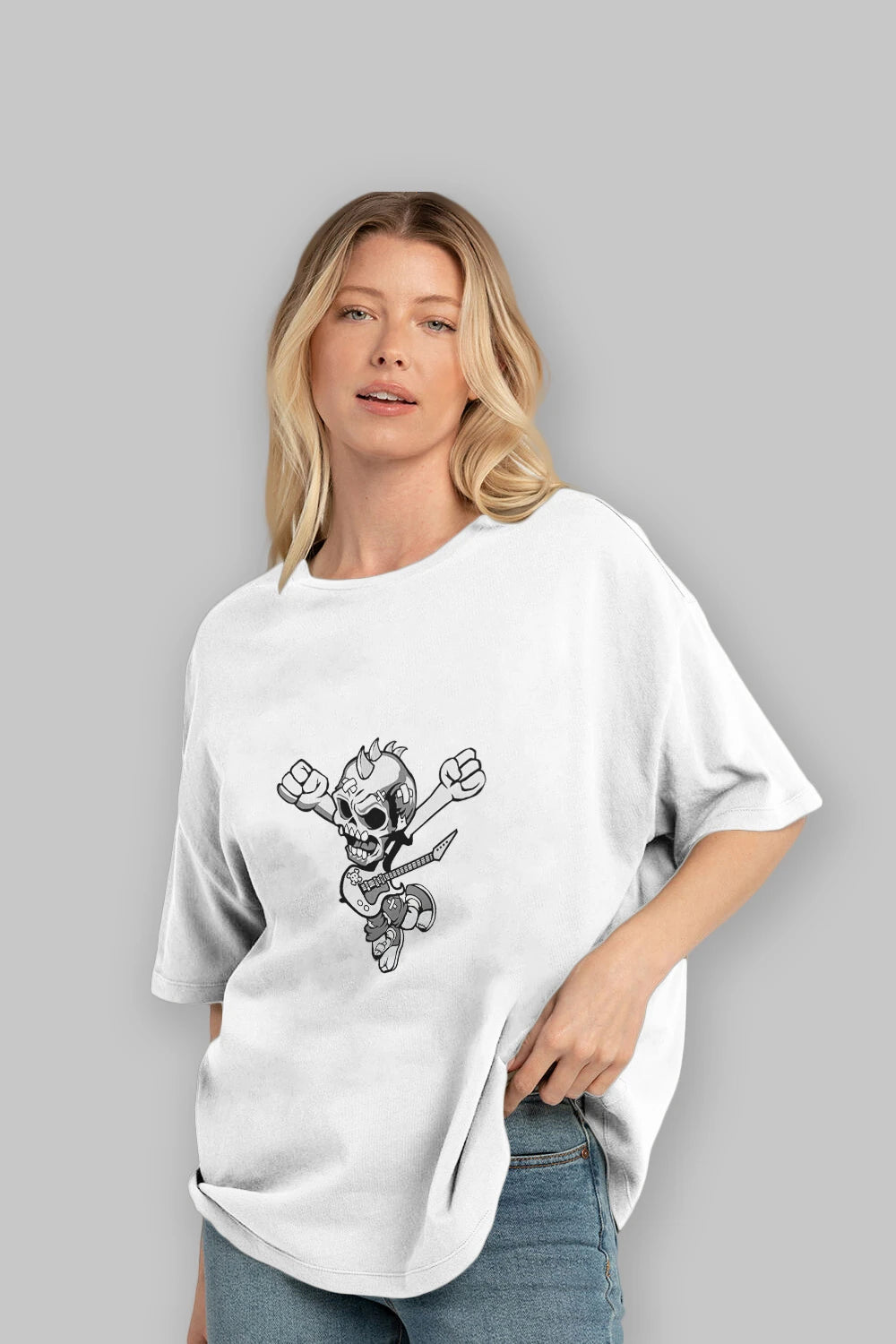 Punk Rocker Metal Guitar Ön Baskılı Oversize t-shirt Erkek Kadın Unisex %100 Pamuk tişort