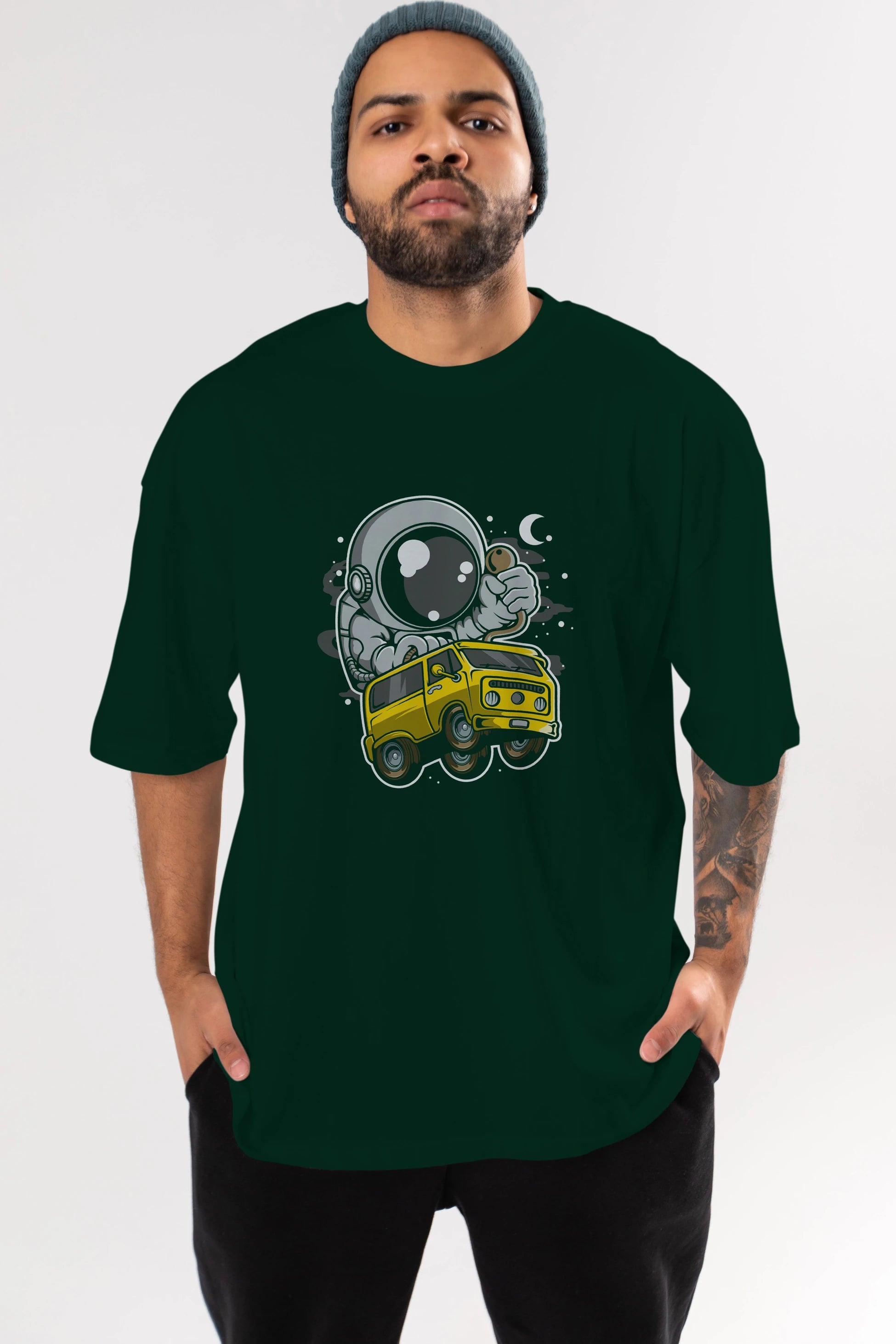 Astronaut Car Racer Ön Baskılı Oversize t-shirt Erkek Kadın Unisex