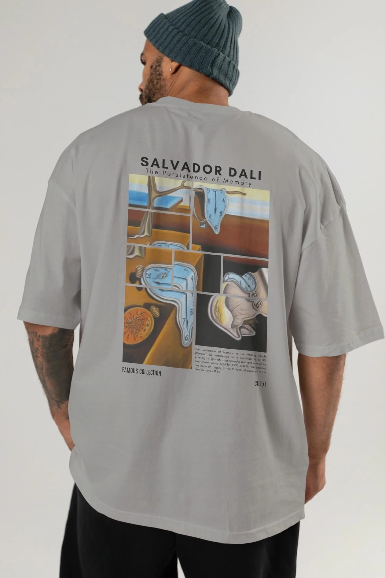 Salvador Dali Arka Baskılı Oversize t-shirt Erkek Kadın Bisiklet Yaka Pamuk tişort
