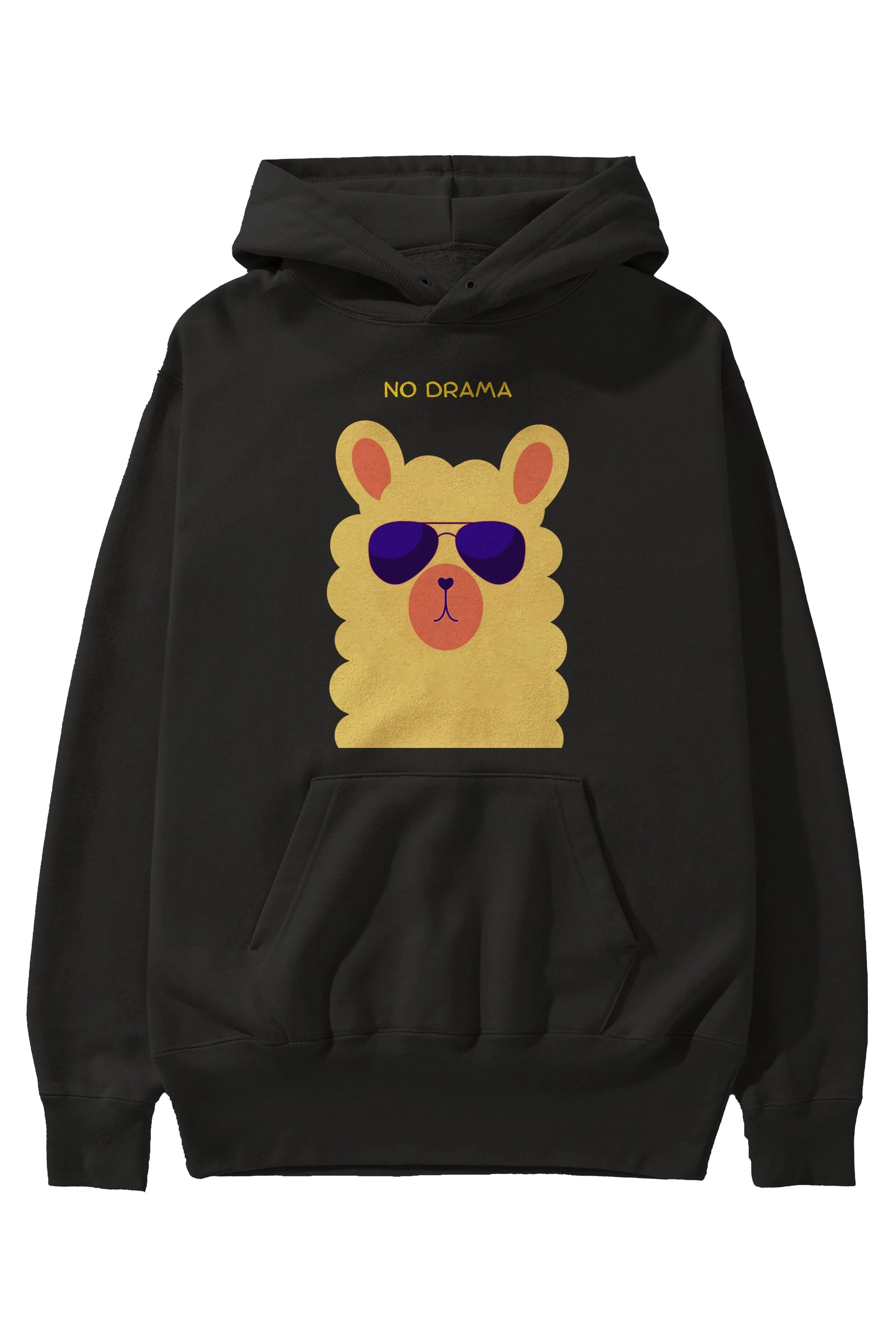 No Drama Yazılı Lama Ön Baskılı Oversize Hoodie Kapüşonlu Sweatshirt Erkek Kadın Unisex