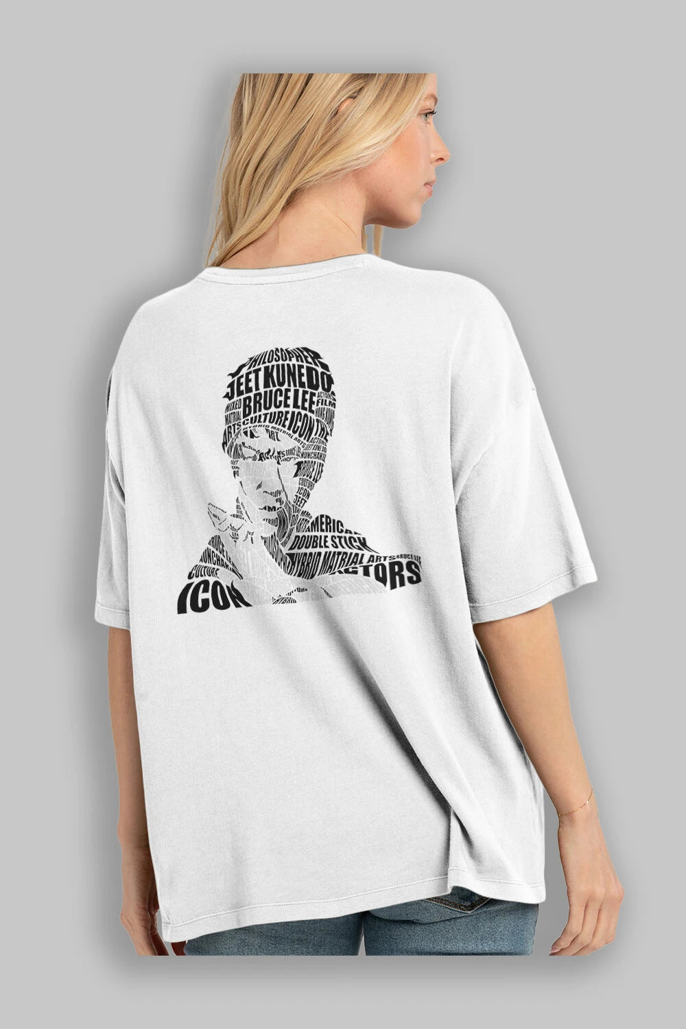 Bruce Lee Calligram Arka Baskılı Oversize t-shirt %100 pamuk Erkek Kadın Unisex