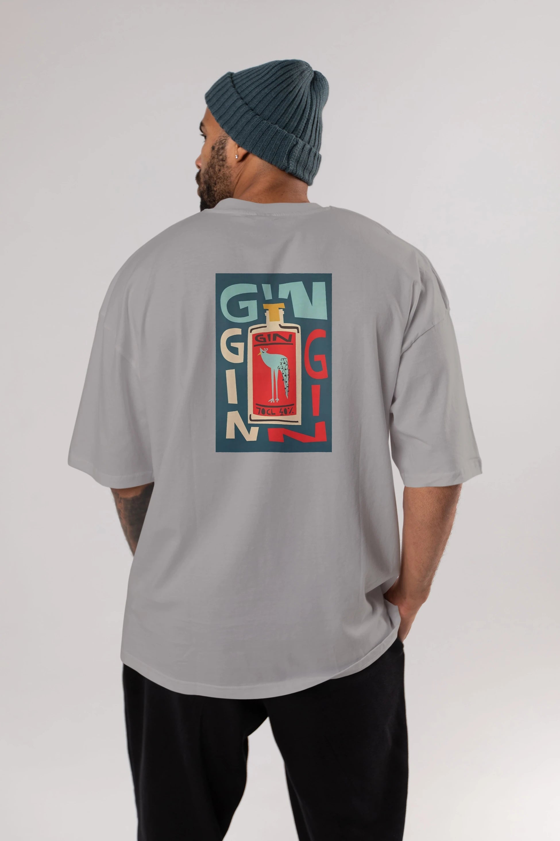Gin 2 Arka Baskılı Oversize t-shirt Erkek Kadın Unisex %100 Pamuk Bisiklet Yaka tişort