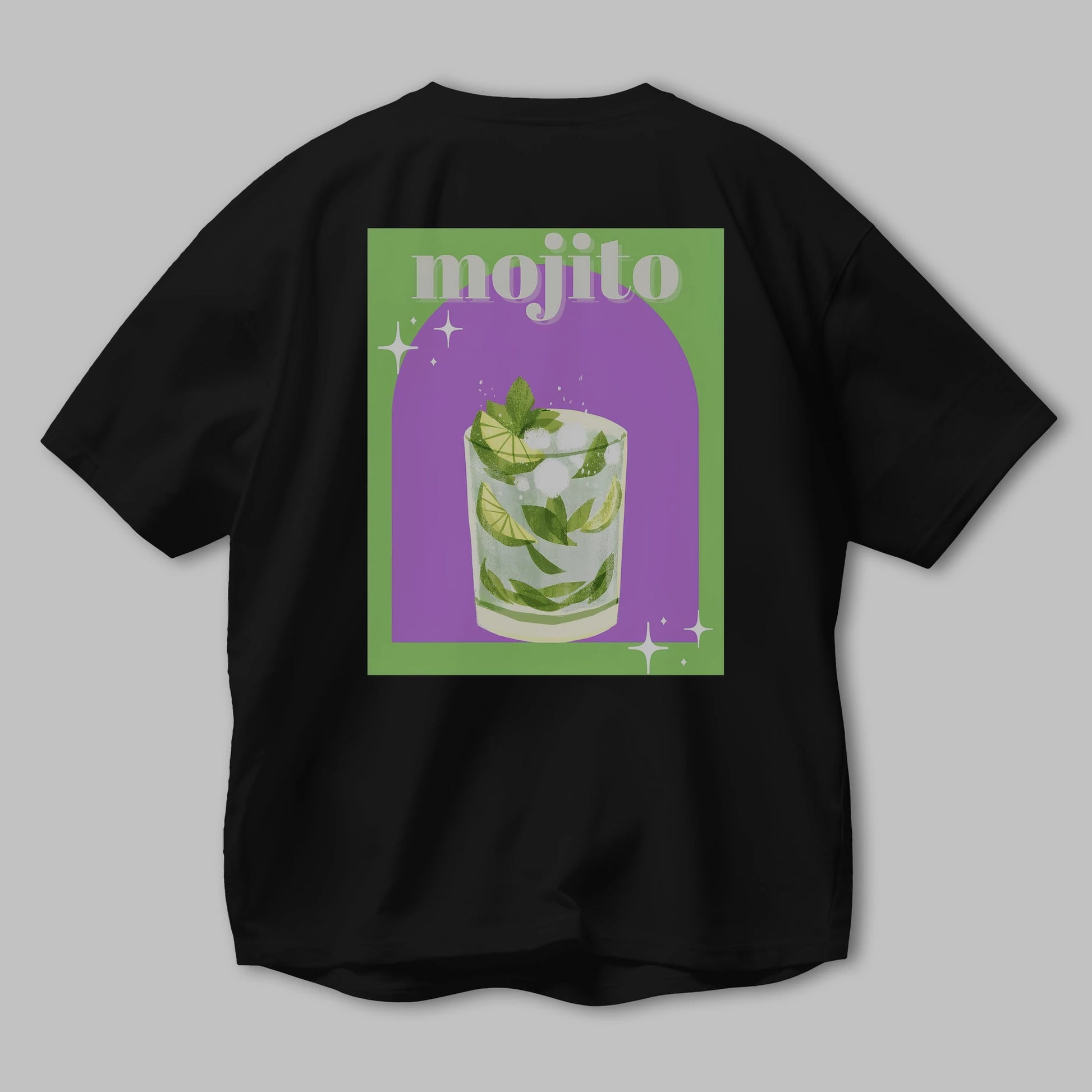 Mojito 3 Arka Baskılı Oversize t-shirt Erkek Kadın Unisex %100 Pamuk Bisiklet Yaka tişort