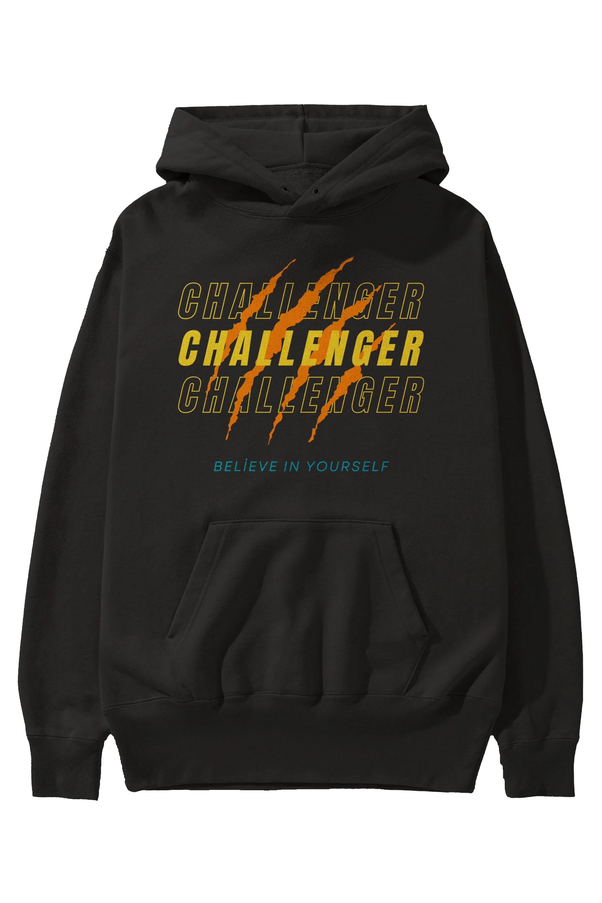 Challenger Yazılı Ön Baskılı Oversize Hoodie Kapüşonlu Sweatshirt Erkek Kadın Unisex