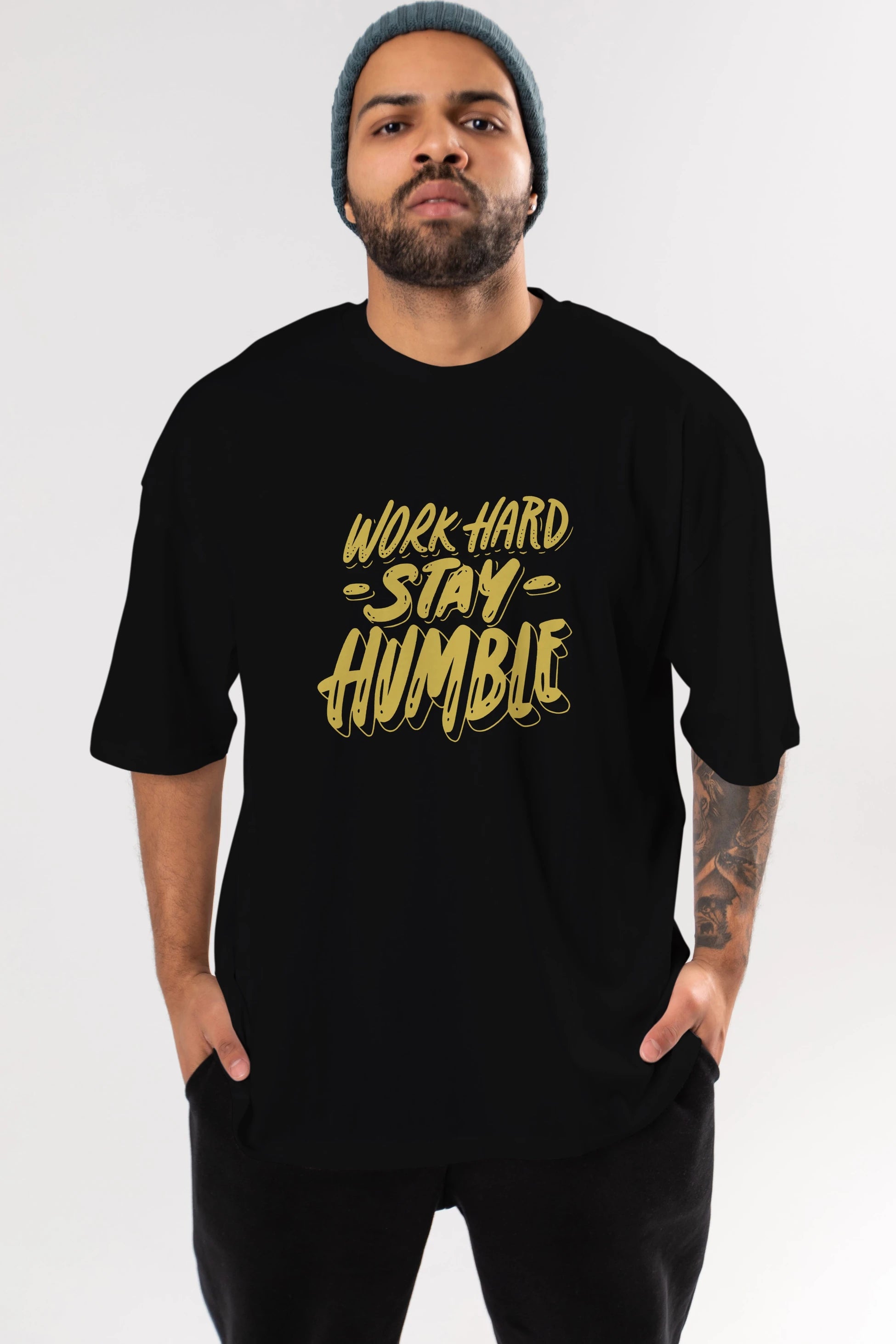 Word Hard Yazılı Ön Baskılı Oversize t-shirt Erkek Kadın Unisex