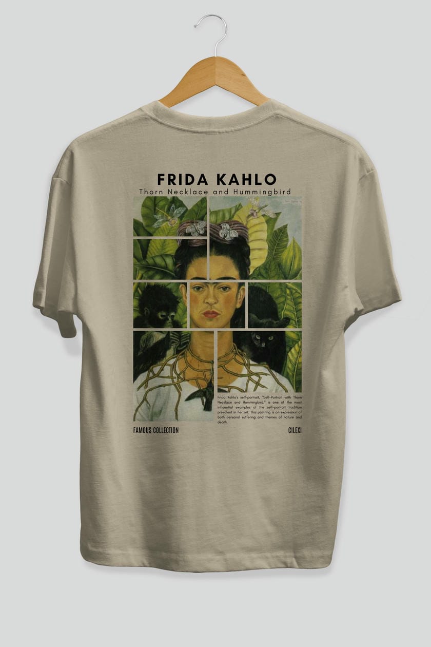 Frida Kahlo Arka Baskılı Oversize t-shirt Erkek Kadın Bisiklet Yaka Pamuk tişort