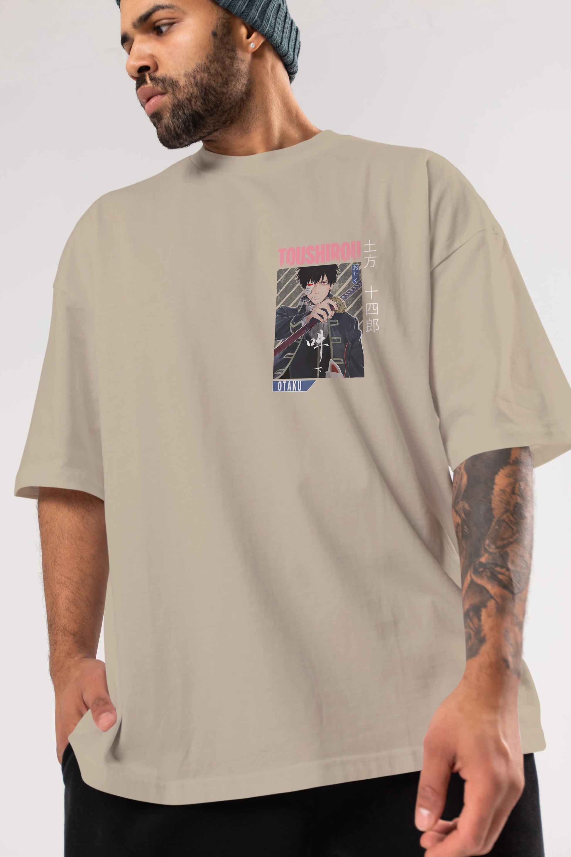 Toushirou Hijikata 1 Ön Sol Baskılı Oversize t-shirt Erkek Kadın Unisex %100 Pamuk Bisiklet Yaka tişort