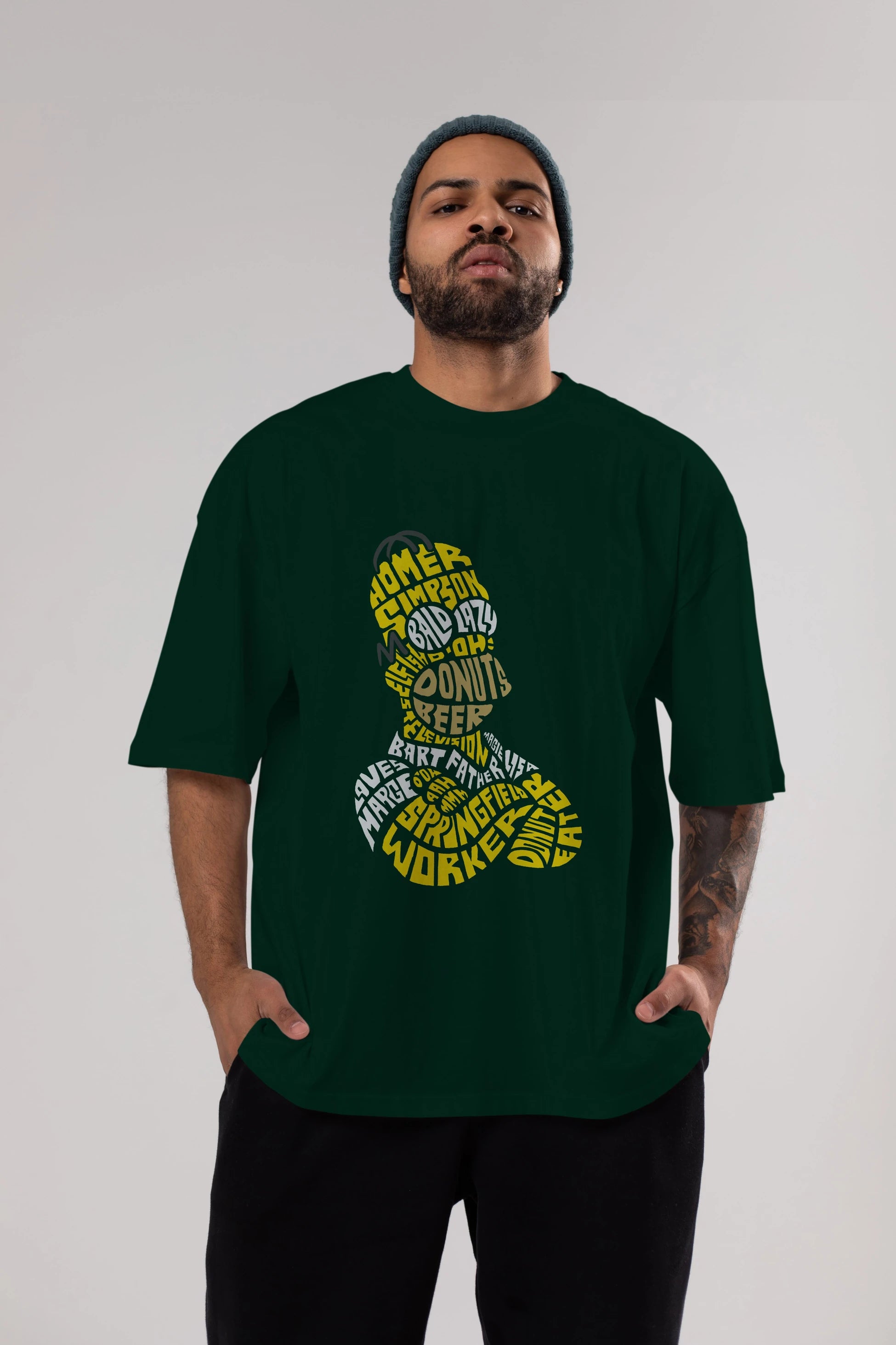 Homer Simpson Ön Baskılı Oversize t-shirt %100 pamuk Erkek Kadın Unisex