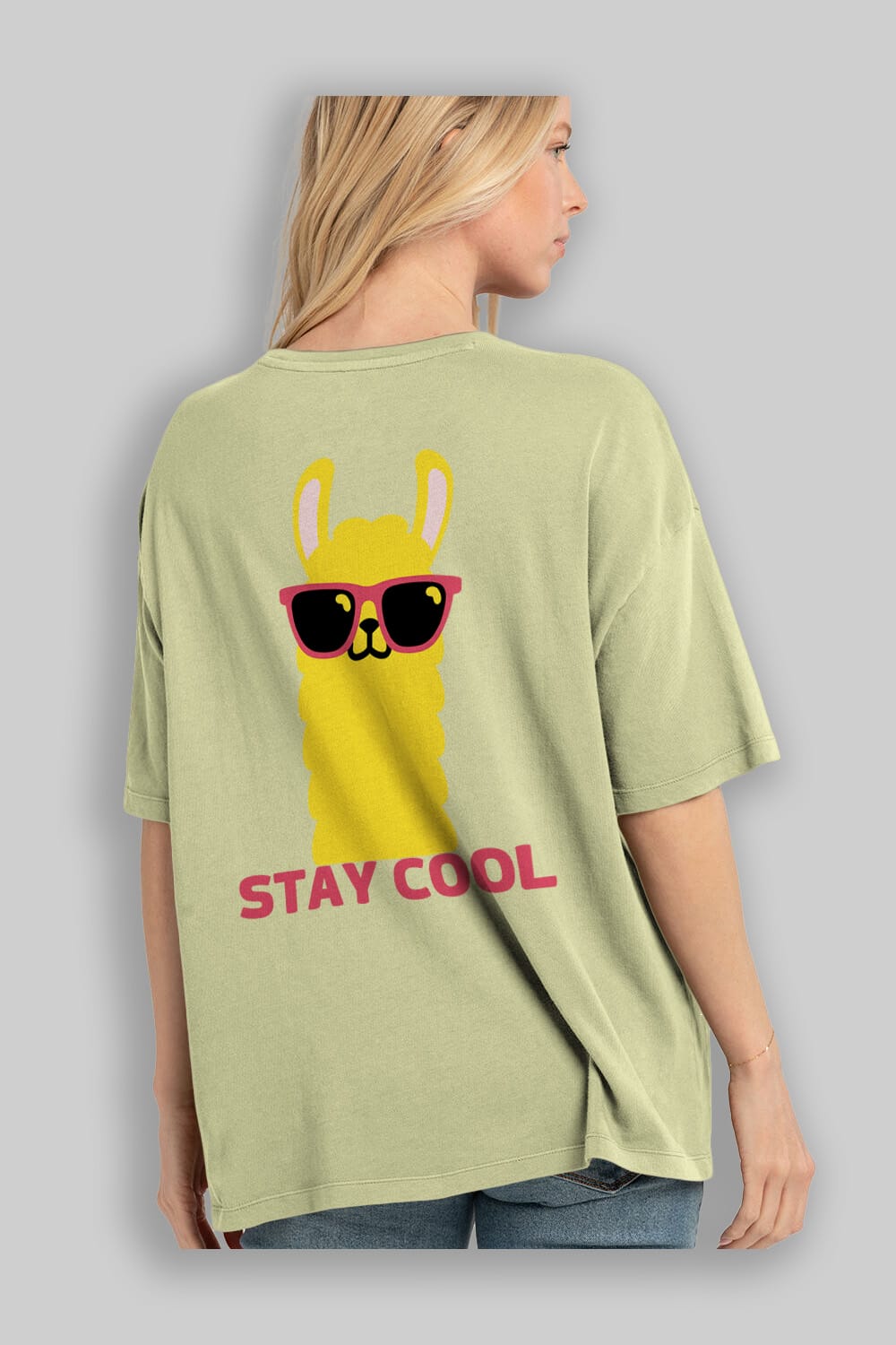 Stay Cool Yazılı Lama Arka Baskılı Oversize t-shirt Erkek Kadın Unisex