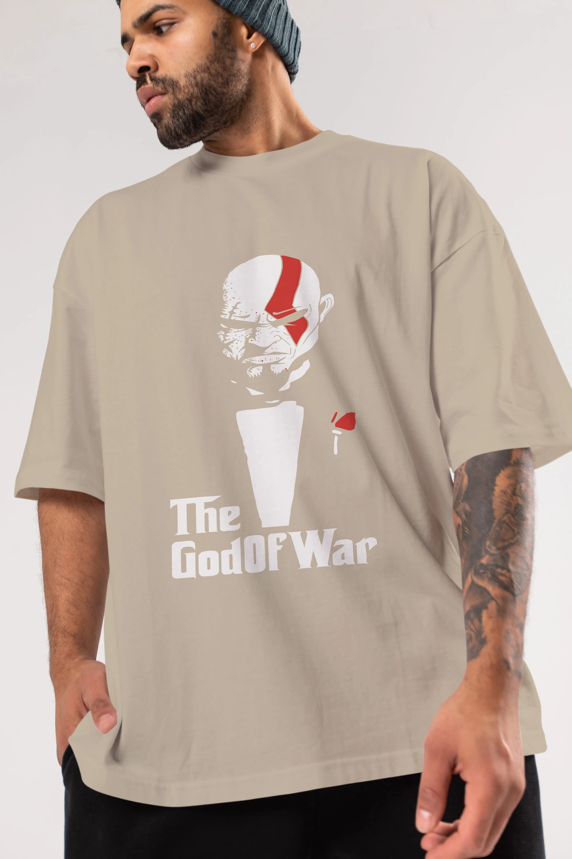 The God of War Ön Baskılı Oversize t-shirt Erkek Kadın Unisex %100 Pamuk Bisiklet Yaka tişort