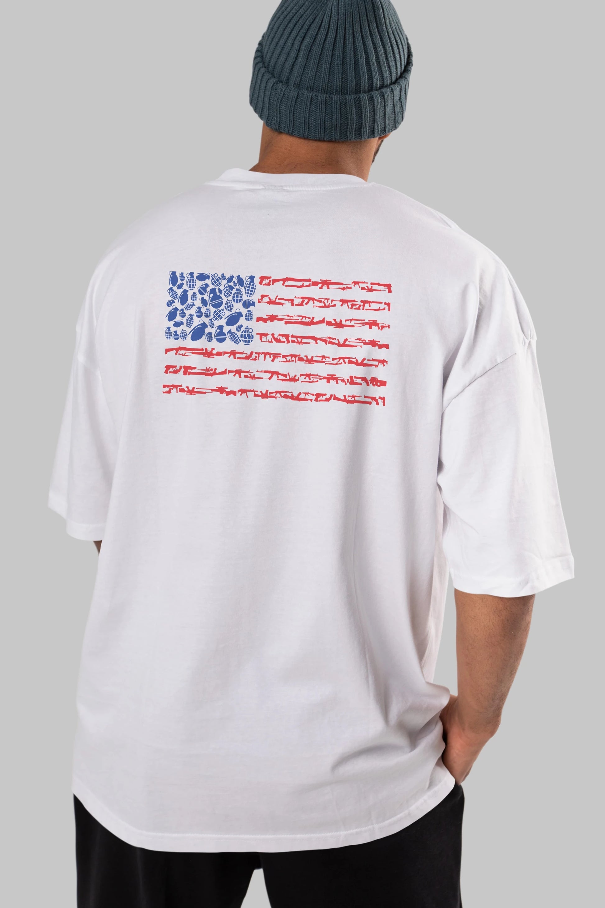 Weapon Flag Arka Baskılı Oversize t-shirt %100 pamuk Erkek Kadın Unisex