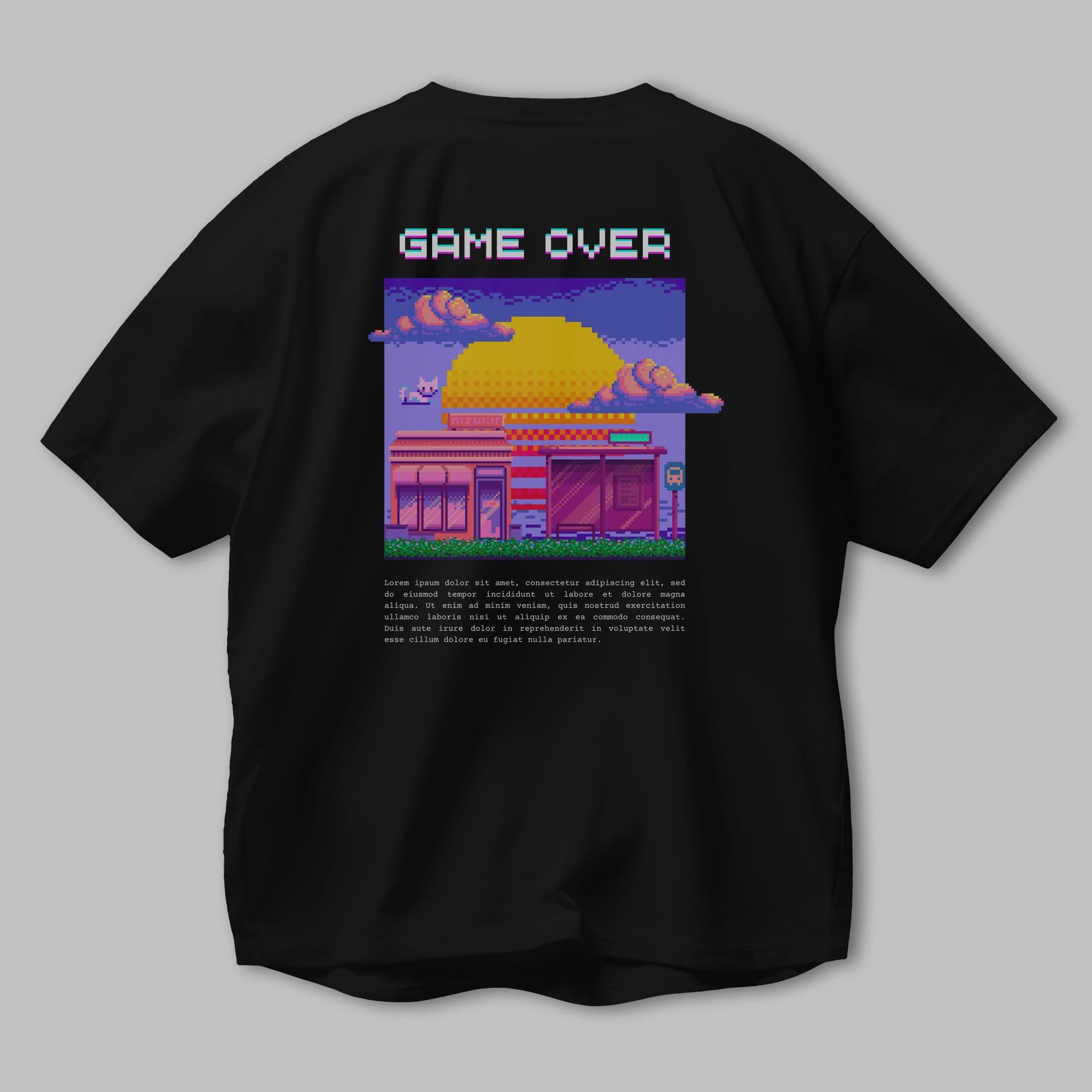 Game Over Yazılı Arka Baskılı Oversize t-shirt Erkek Kadın Unisex