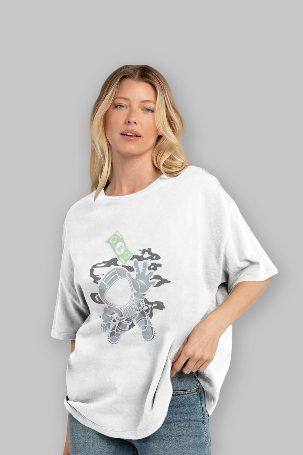 Astronaut Dollar Ön Baskılı Oversize t-shirt Erkek Kadın Unisex