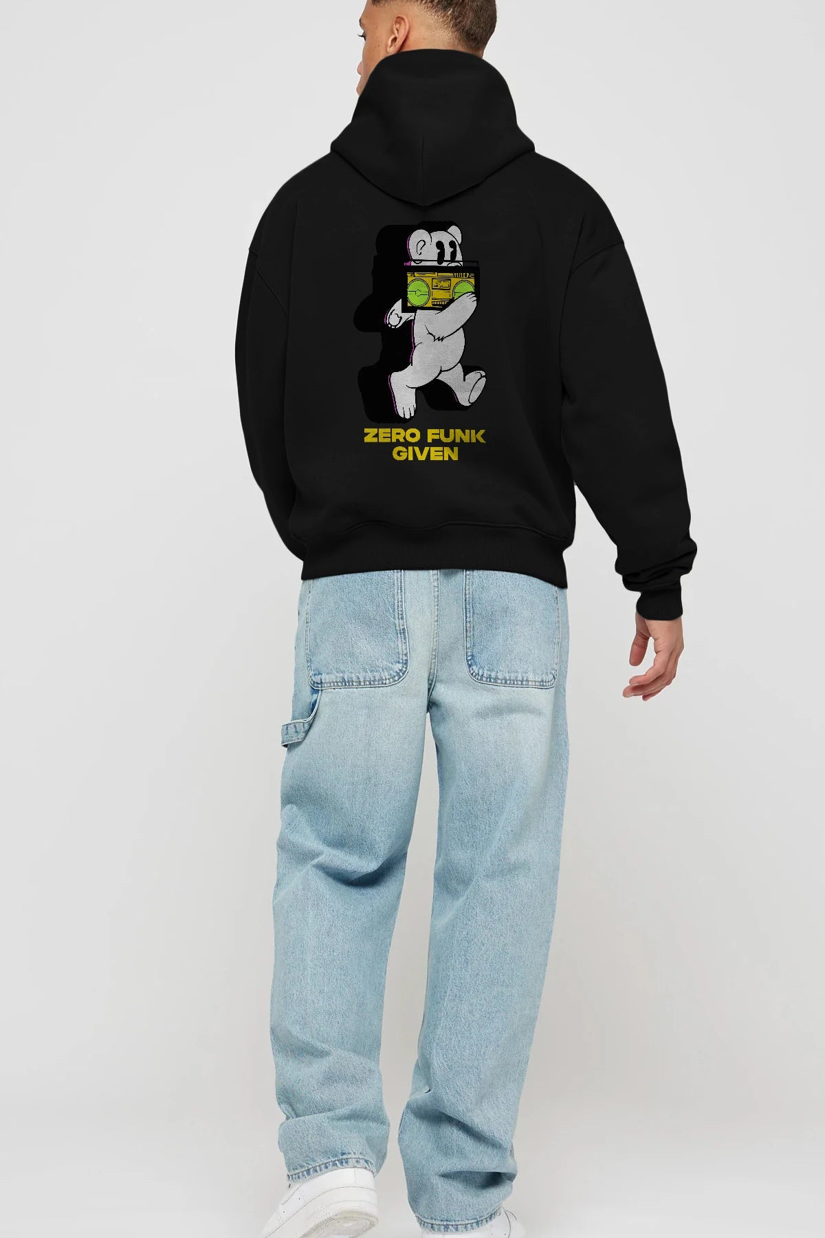 Zero Funk Given Bear Arka Baskılı Hoodie Oversize Kapüşonlu Sweatshirt Erkek Kadın Unisex