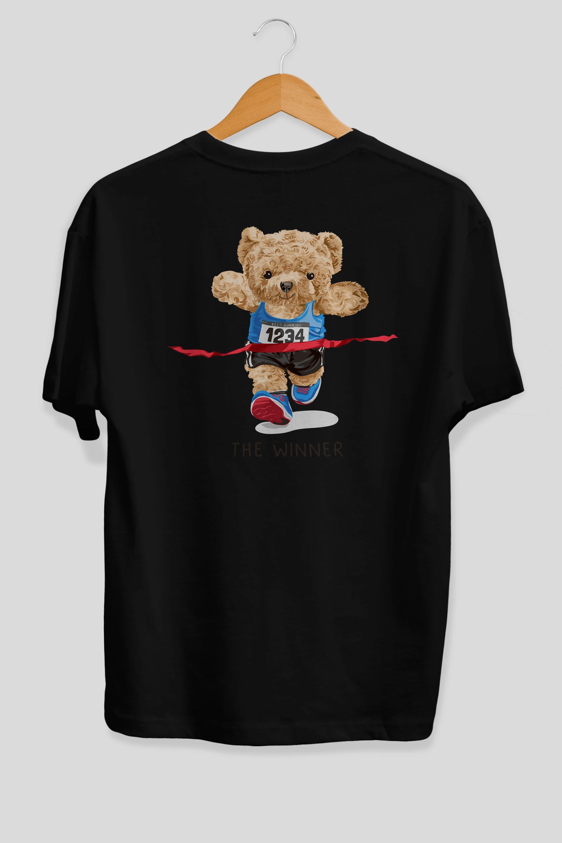Teddy Bear The Winner Arka Baskılı Oversize t-shirt Erkek Kadın Unisex %100 Pamuk
