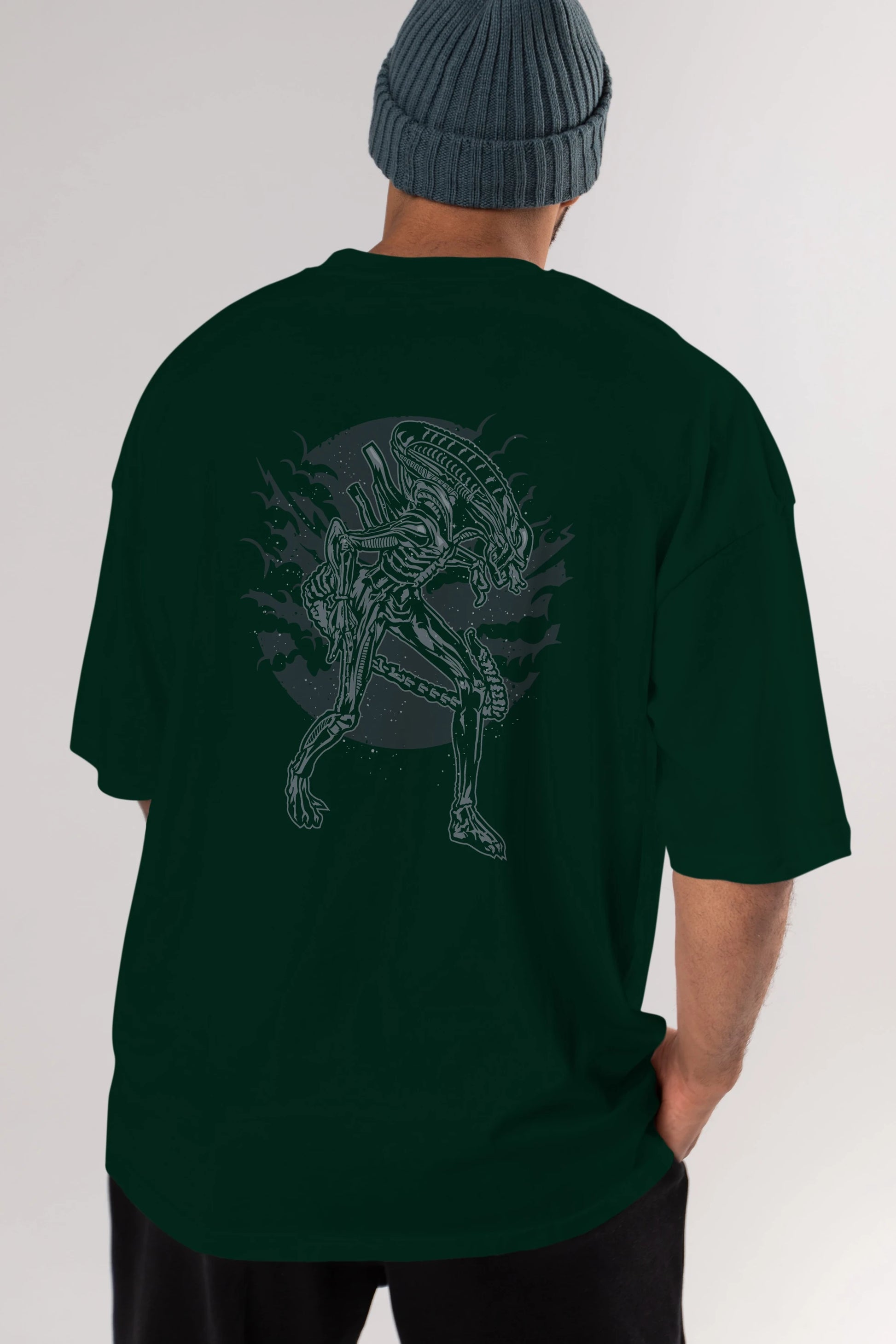 Xenomorph Arka Baskılı Oversize t-shirt Erkek Kadın Unisex %100 Pamuk