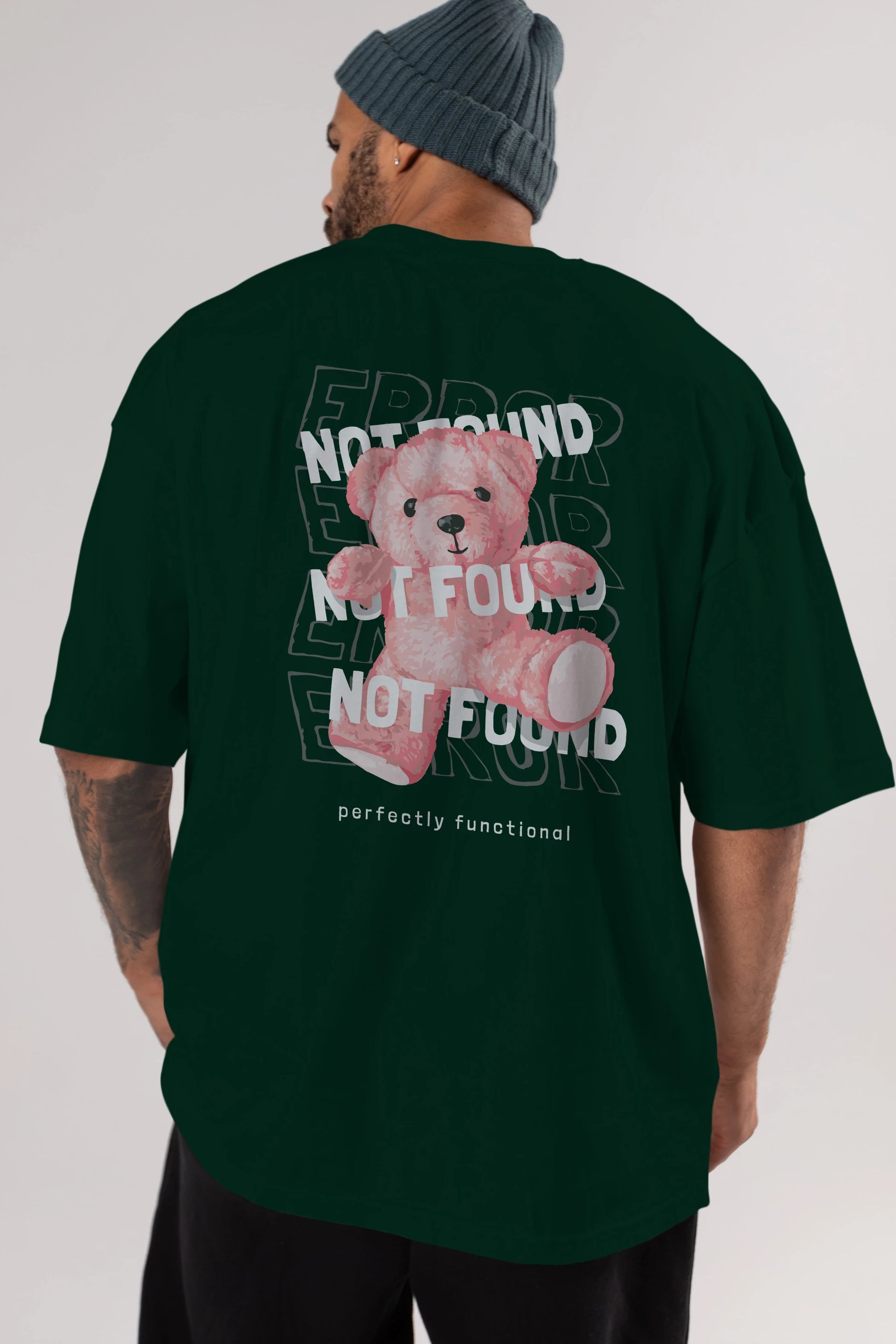 Error Not Found Bear Arka Baskılı Oversize t-shirt Erkek Kadın Unisex