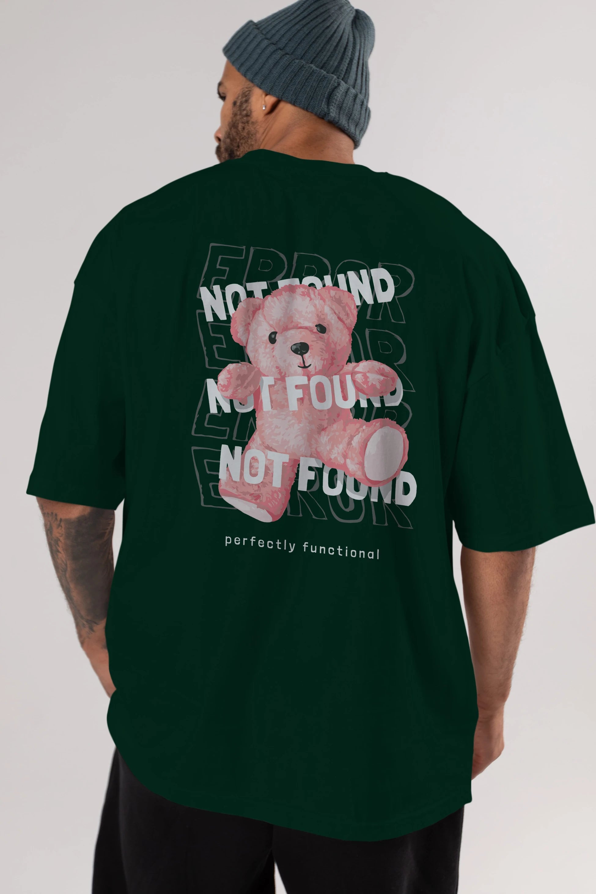 Error Not Found Bear Arka Baskılı Oversize t-shirt Erkek Kadın Unisex