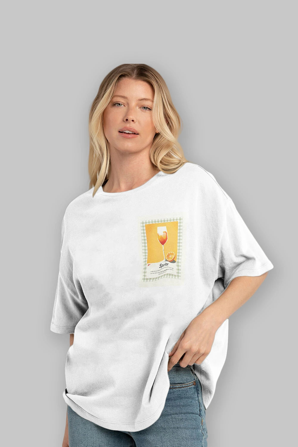 Aperol Spritz 5 Ön Sol Baskılı Oversize t-shirt Erkek Kadın Unisex %100 Pamuk Bisiklet Yaka tişort
