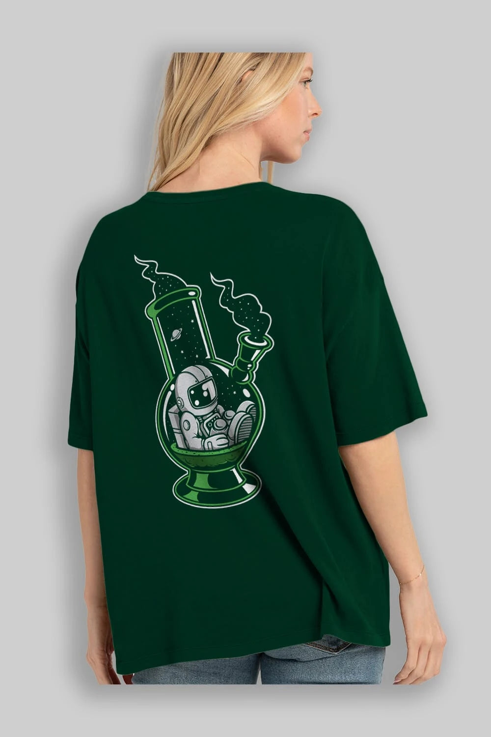 Astronaut Bong Arka Baskılı Oversize t-shirt Erkek Kadın Unisex