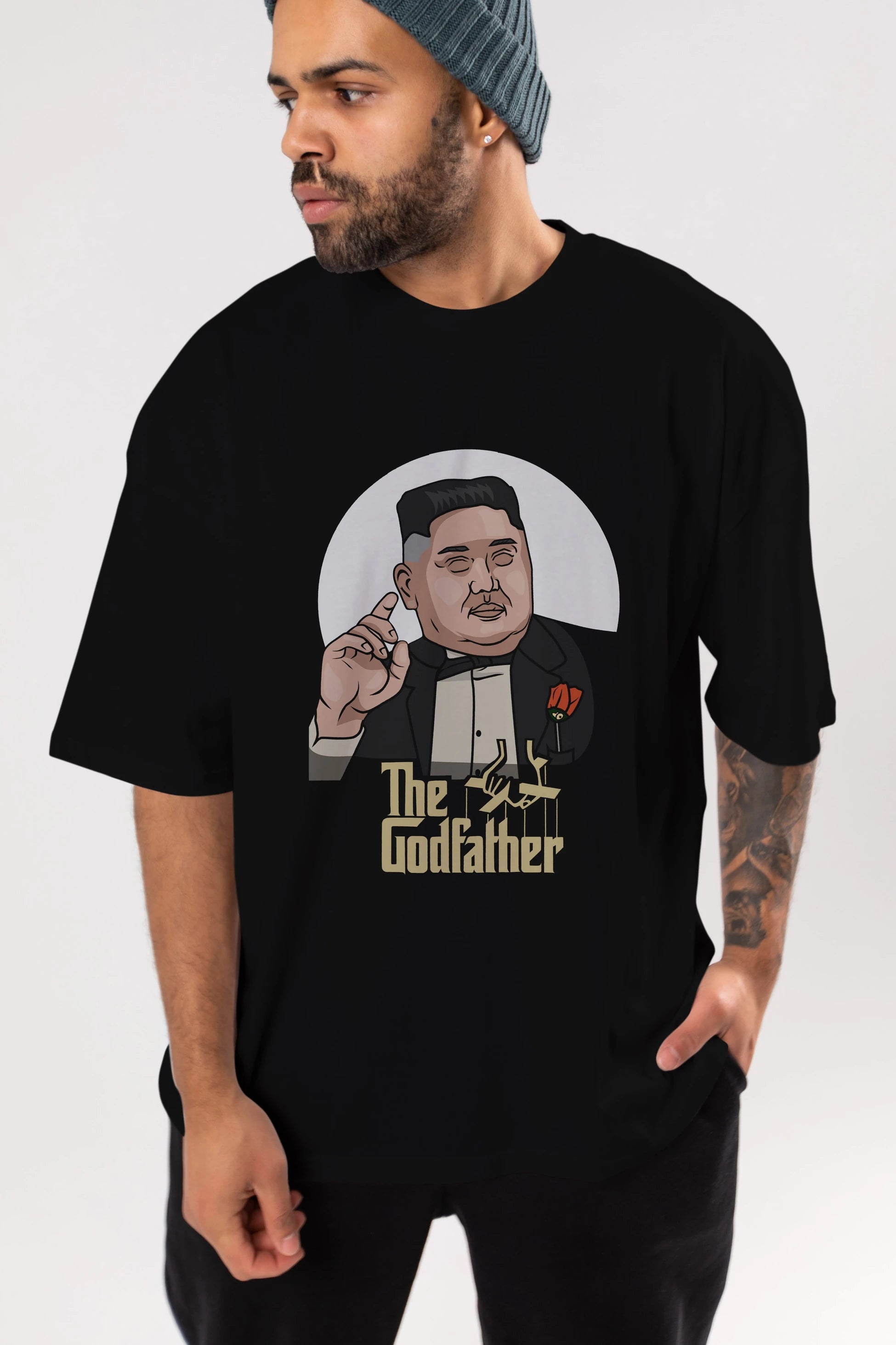 Godfather Jong Un Ön Baskılı Oversize t-shirt Erkek Kadın Unisex %100 Pamuk tişort