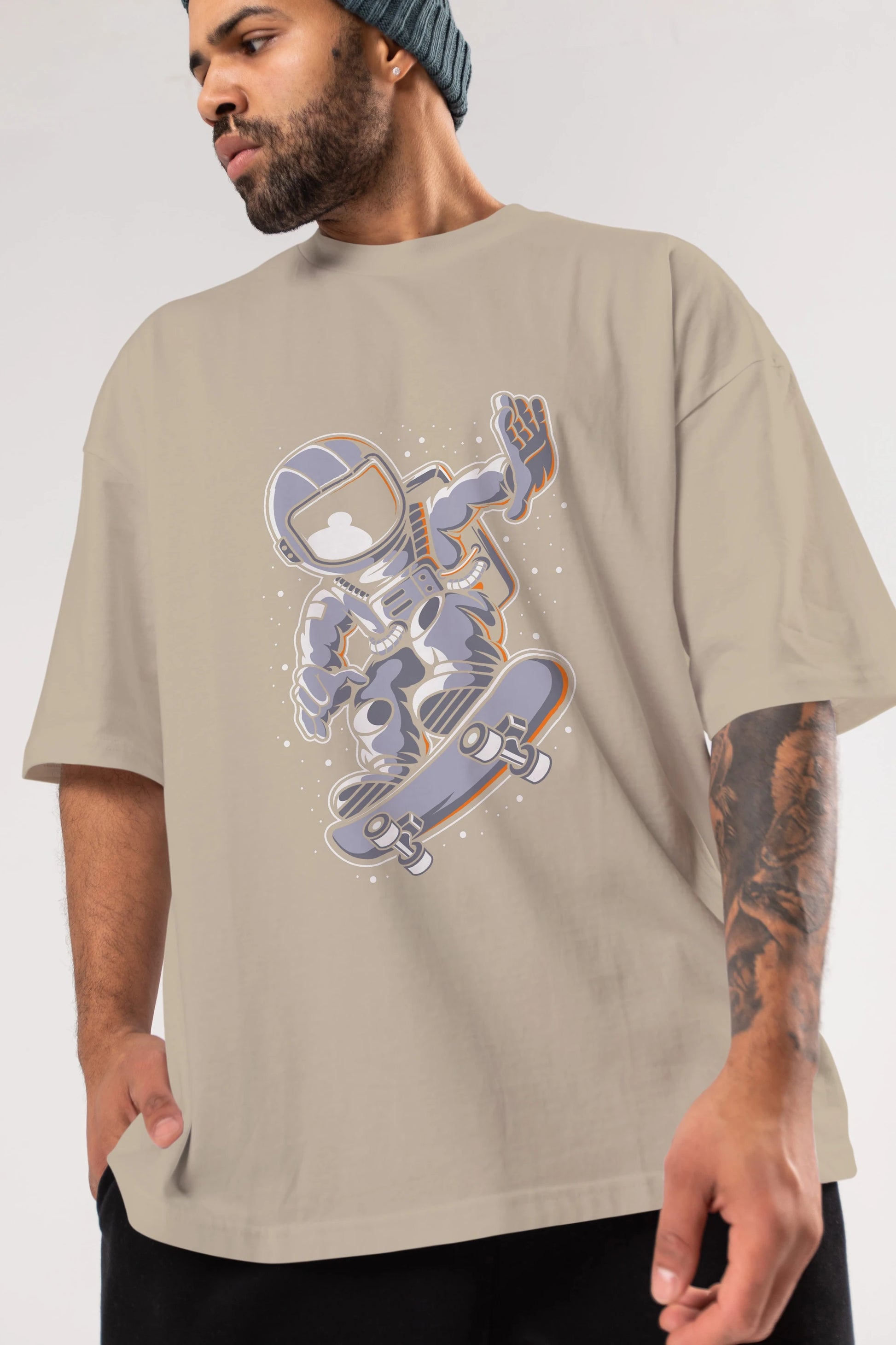 Astronaut Skateboard Ön Baskılı Oversize t-shirt Erkek Kadın Unisex