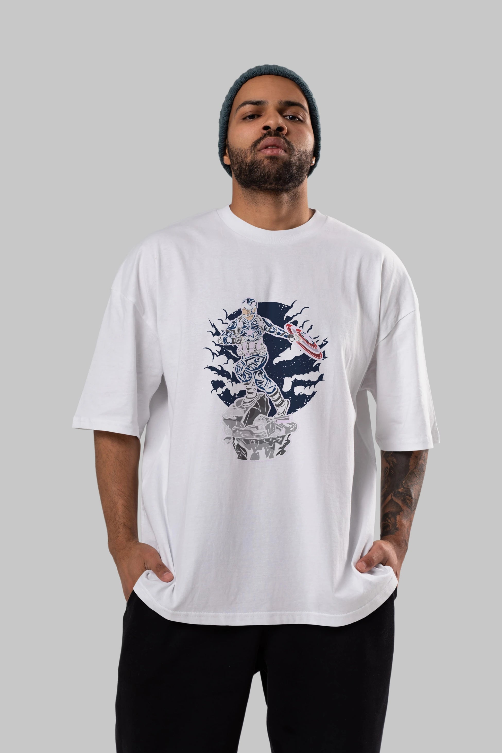 CAPTAIN AMERICA Ön Baskılı Oversize t-shirt Erkek Kadın Unisex %100 Pamuk tişort