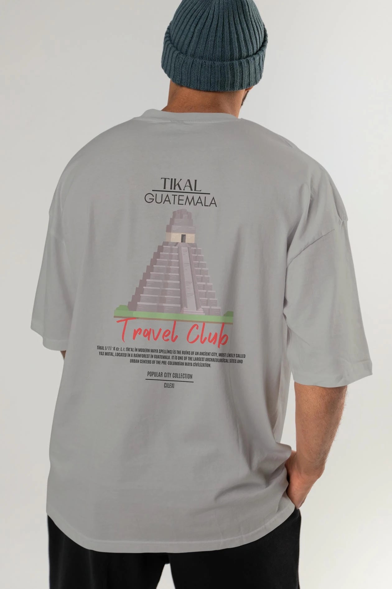 Tikal Guatemala Arka Baskılı Oversize t-shirt Erkek Kadın Pamuk Bisiklet Yaka tişort