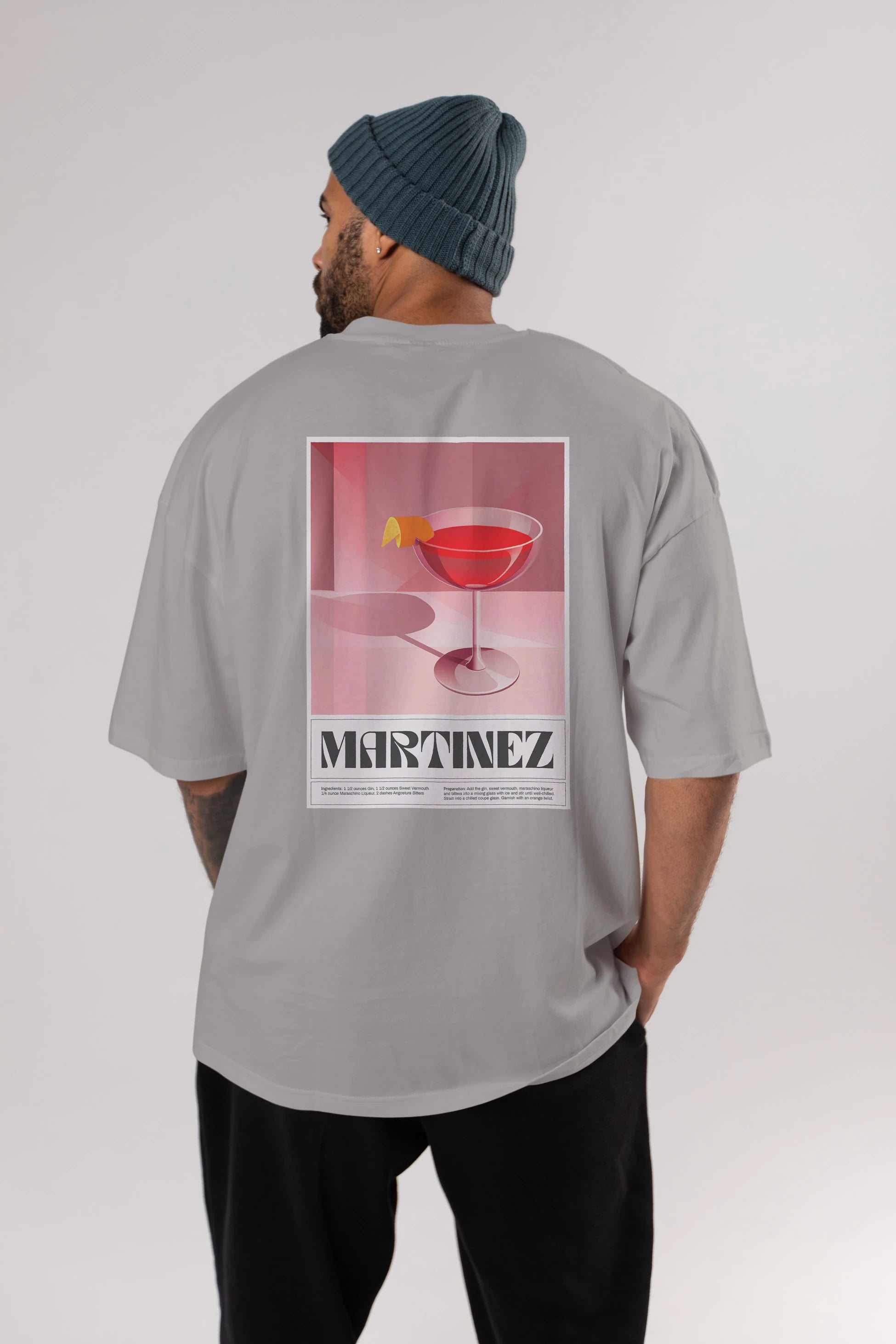 Martinez Arka Baskılı Oversize t-shirt Erkek Kadın Unisex %100 Pamuk Bisiklet Yaka tişort
