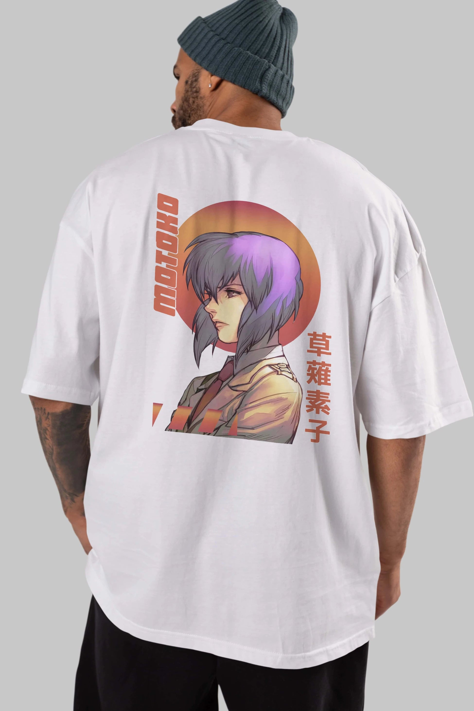Motoko Kusanagi 10 Anime Arka Baskılı Oversize t-shirt Erkek Kadın Unisex