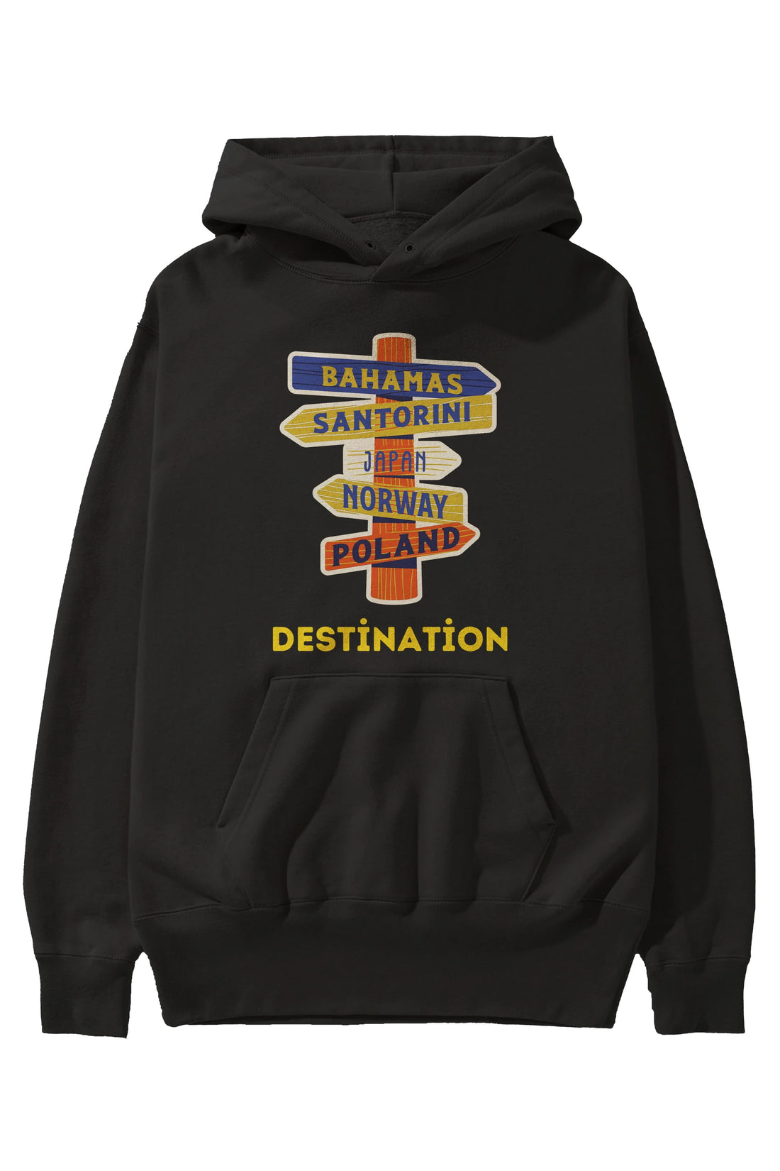 Destination Yazılı Ön Baskılı Oversize Hoodie Kapüşonlu Sweatshirt Erkek Kadın Unisex