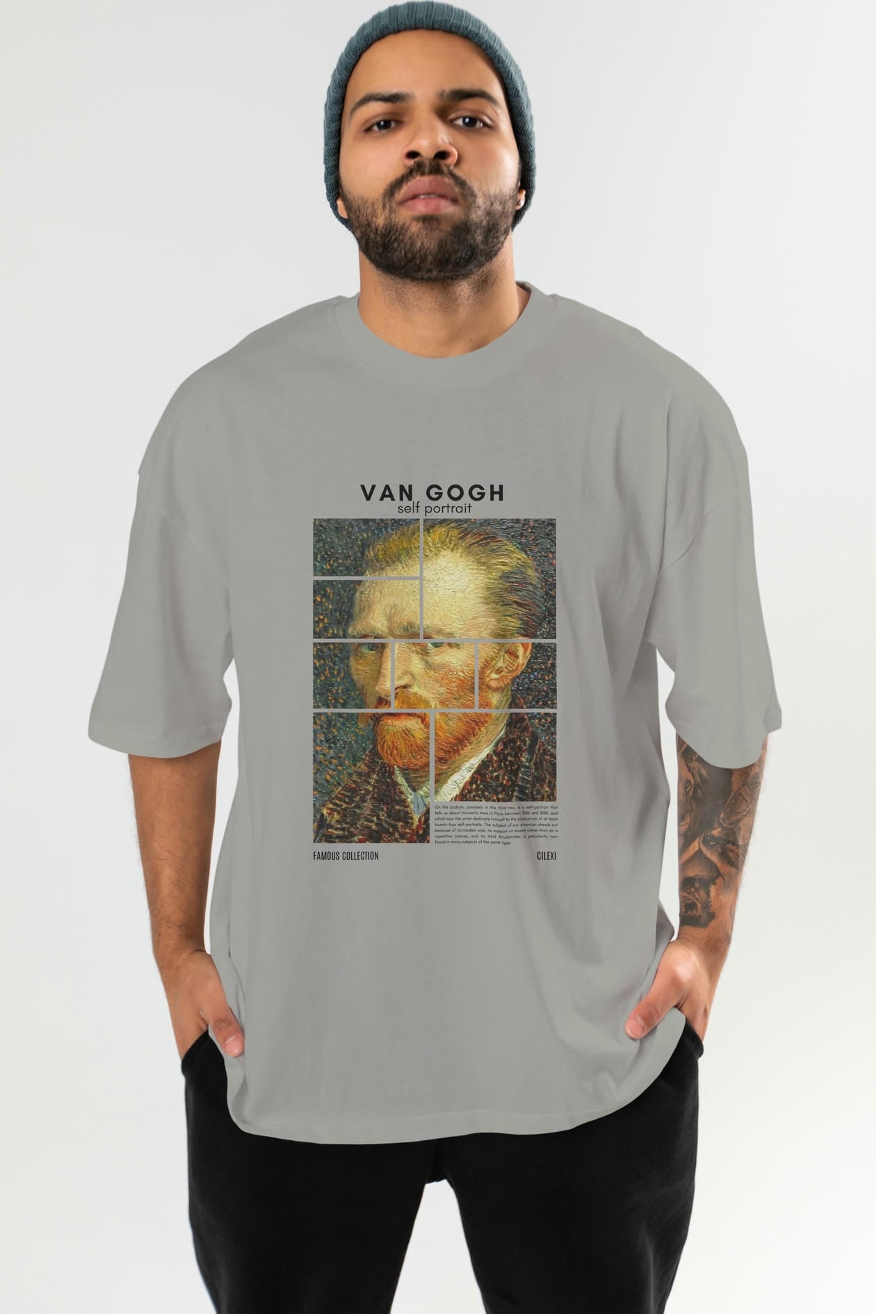 Van Gogh Self Portrait ön Baskılı Oversize t-shirt Erkek Kadın Bisiklet Yaka Pamuk tişort