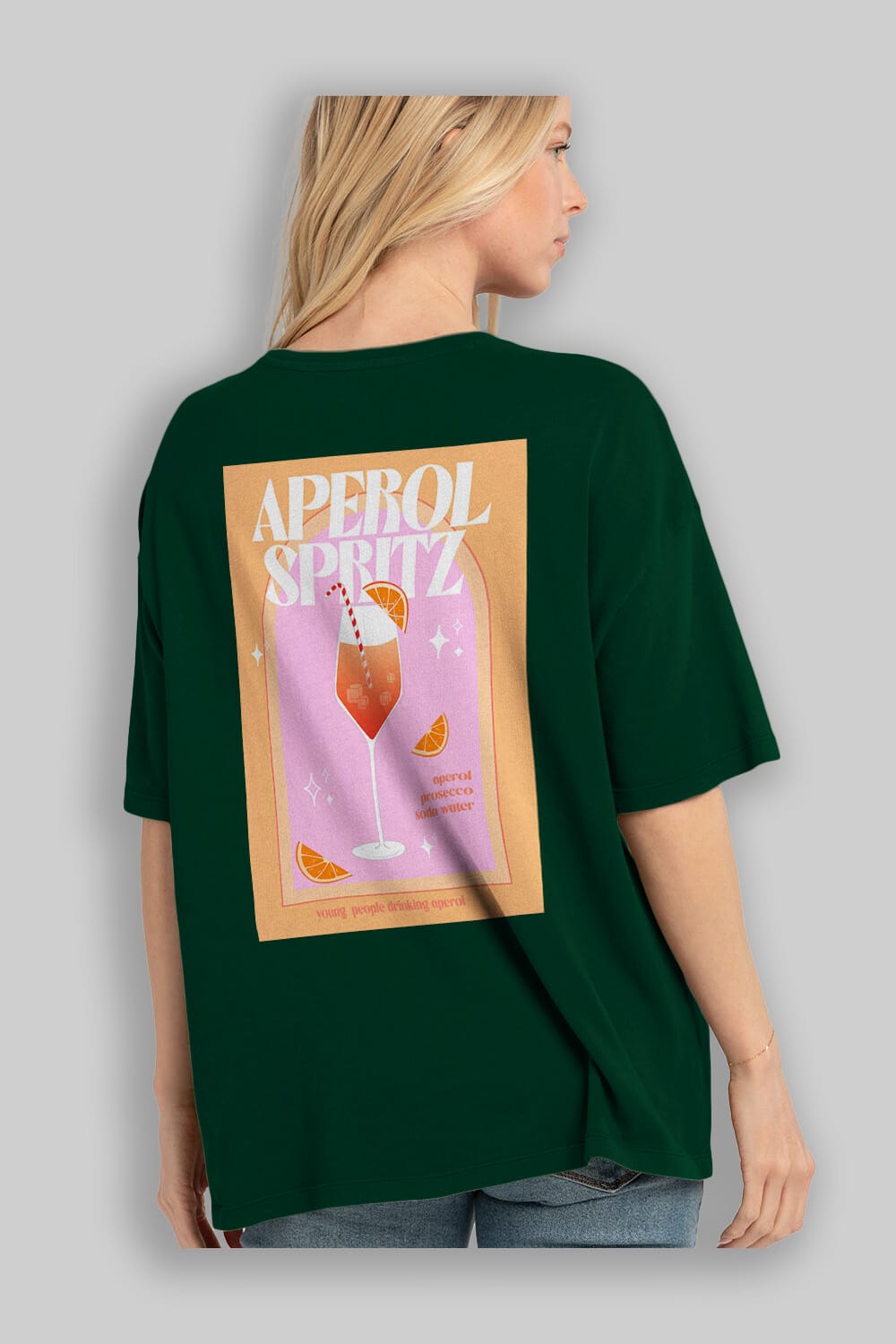 Aperol Spritz 2 Arka Baskılı Oversize t-shirt Erkek Kadın Unisex %100 Pamuk Bisiklet Yaka tişort