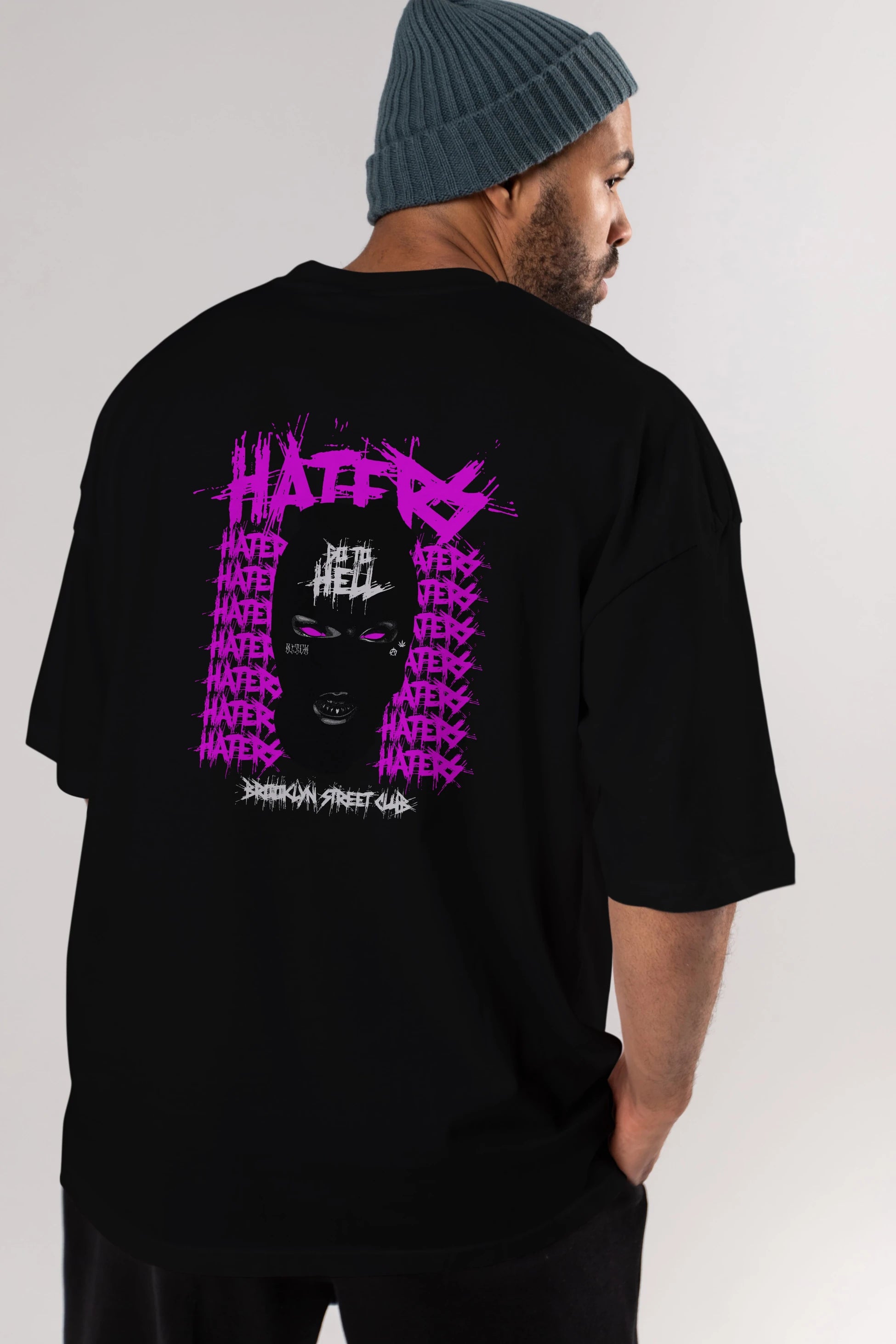 Haters Brooklyn Street Club Arka Baskılı Oversize t-shirt Erkek Kadın Unisex