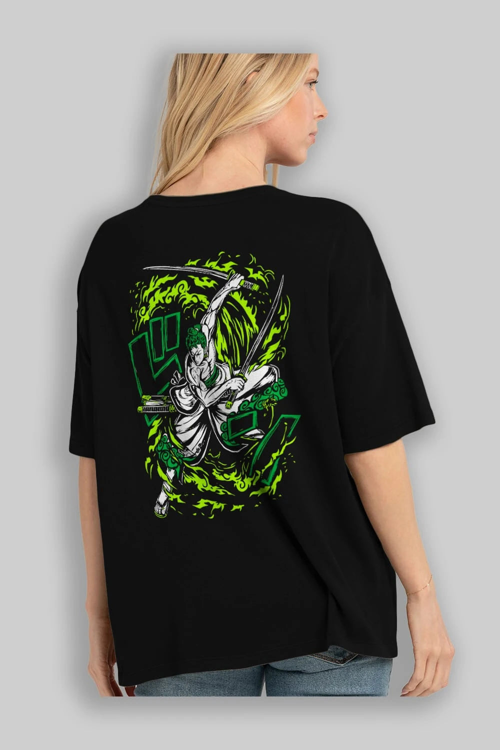 ZORO-ONE PIECE (2) Anime Arka Baskılı Oversize t-shirt Erkek Kadın Unisex