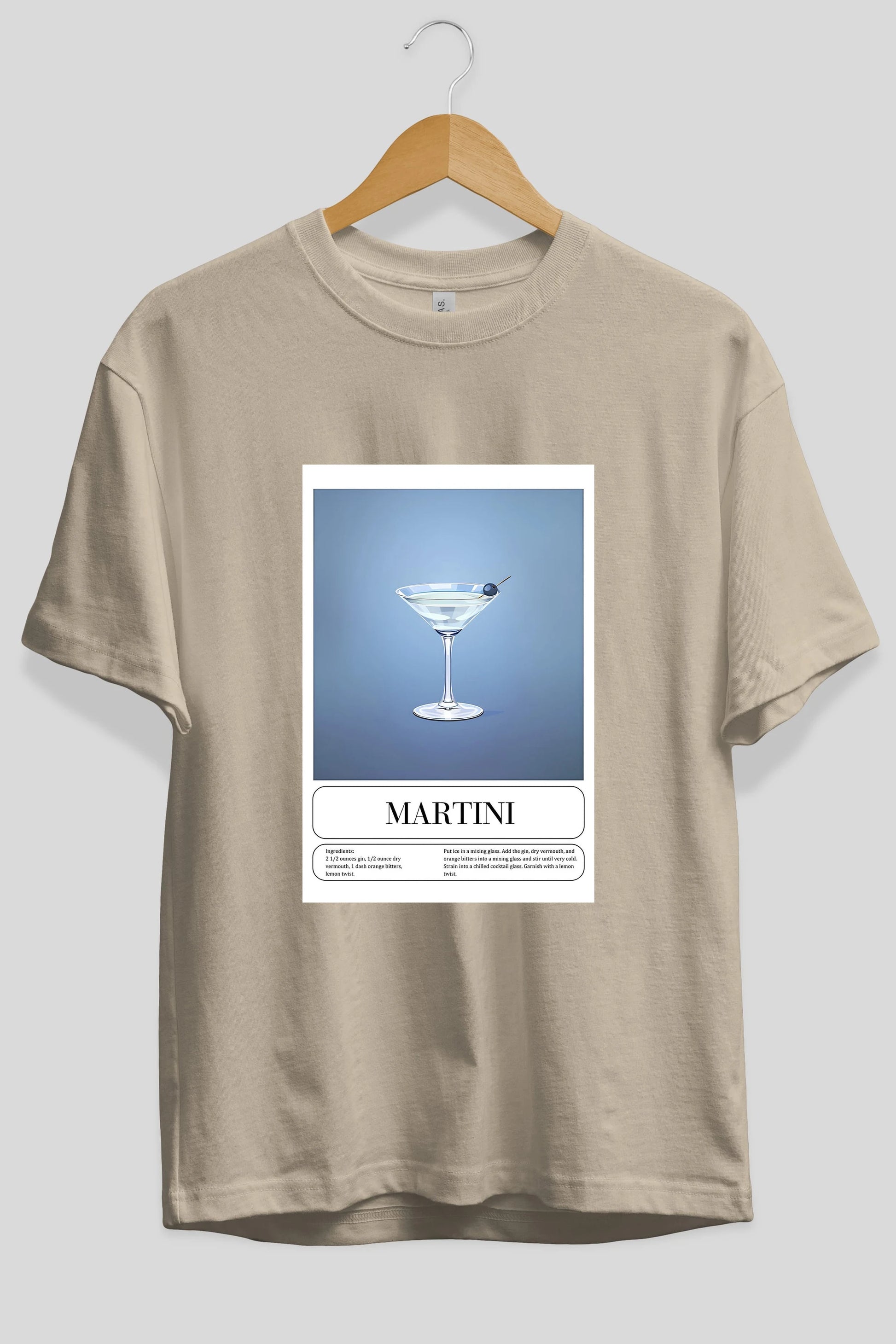 Martini Ön Baskılı Oversize t-shirt Erkek Kadın Unisex %100 Pamuk Bisiklet Yaka tişort